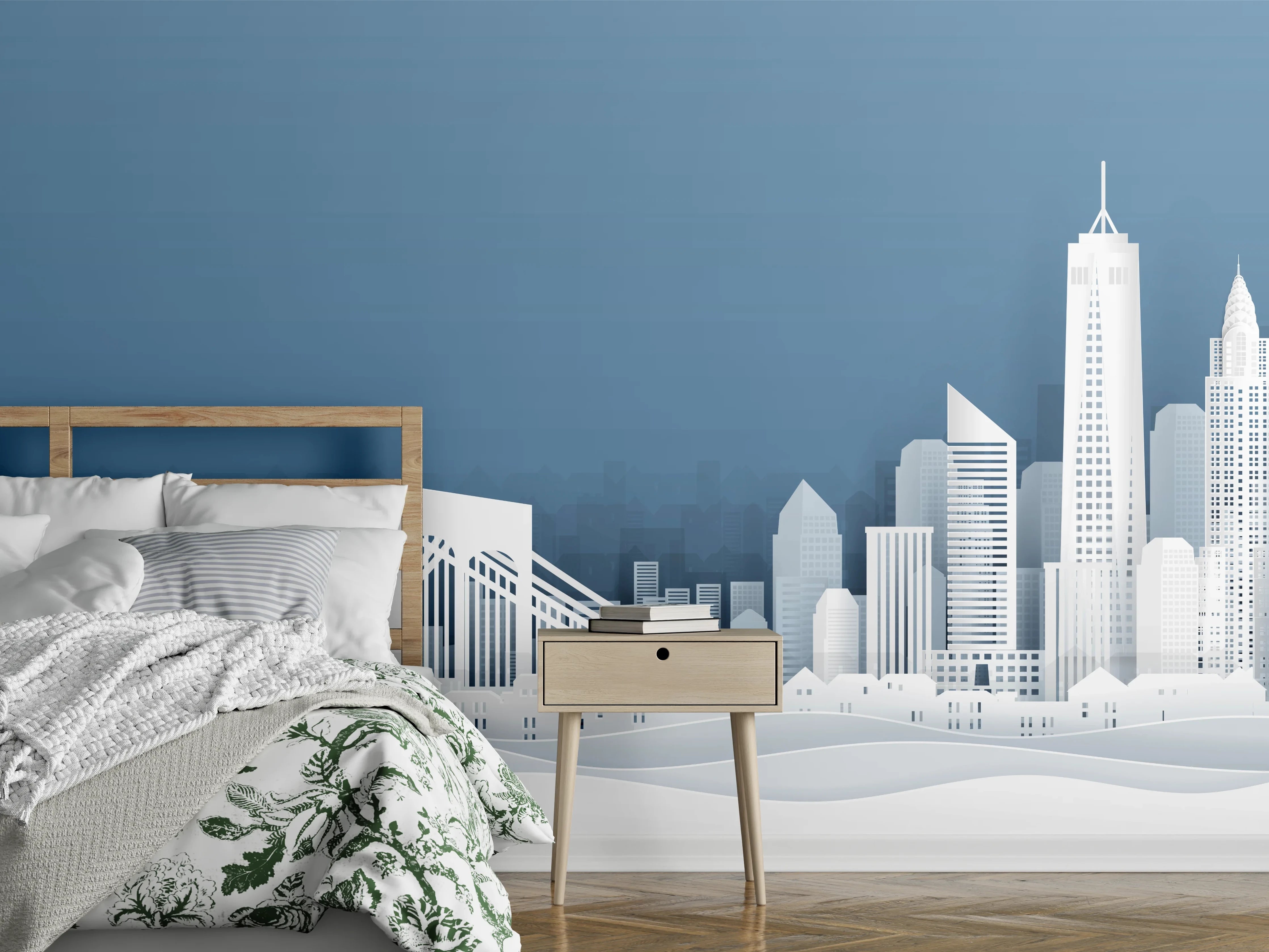 Wandverkleidung Schlafzimmer - NYC-Skyline Papercut Weiß