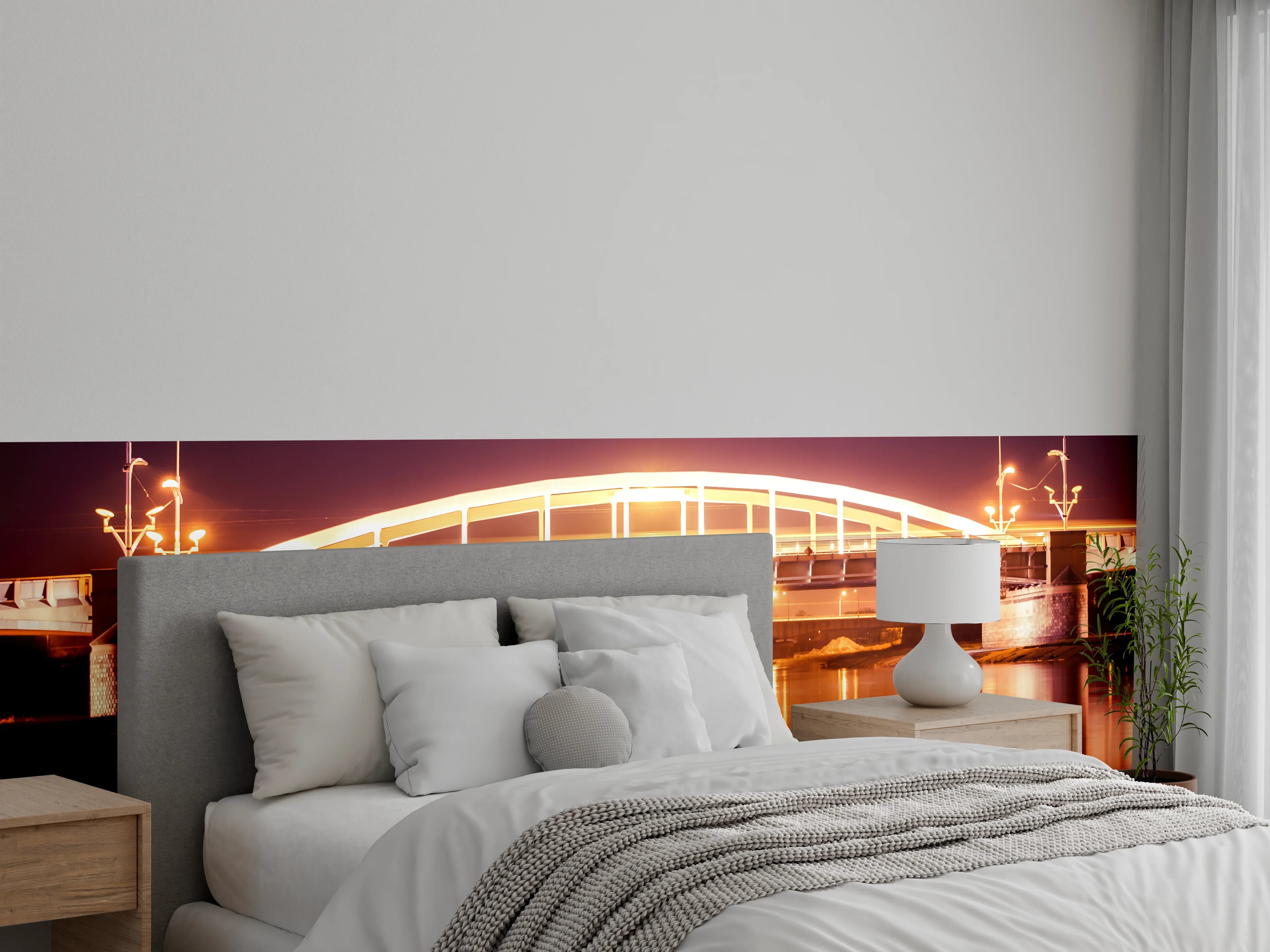 Wandverkleidung Schlafzimmer - Nacht Blick auf eine Brücke über den Fluss Warta in Posen