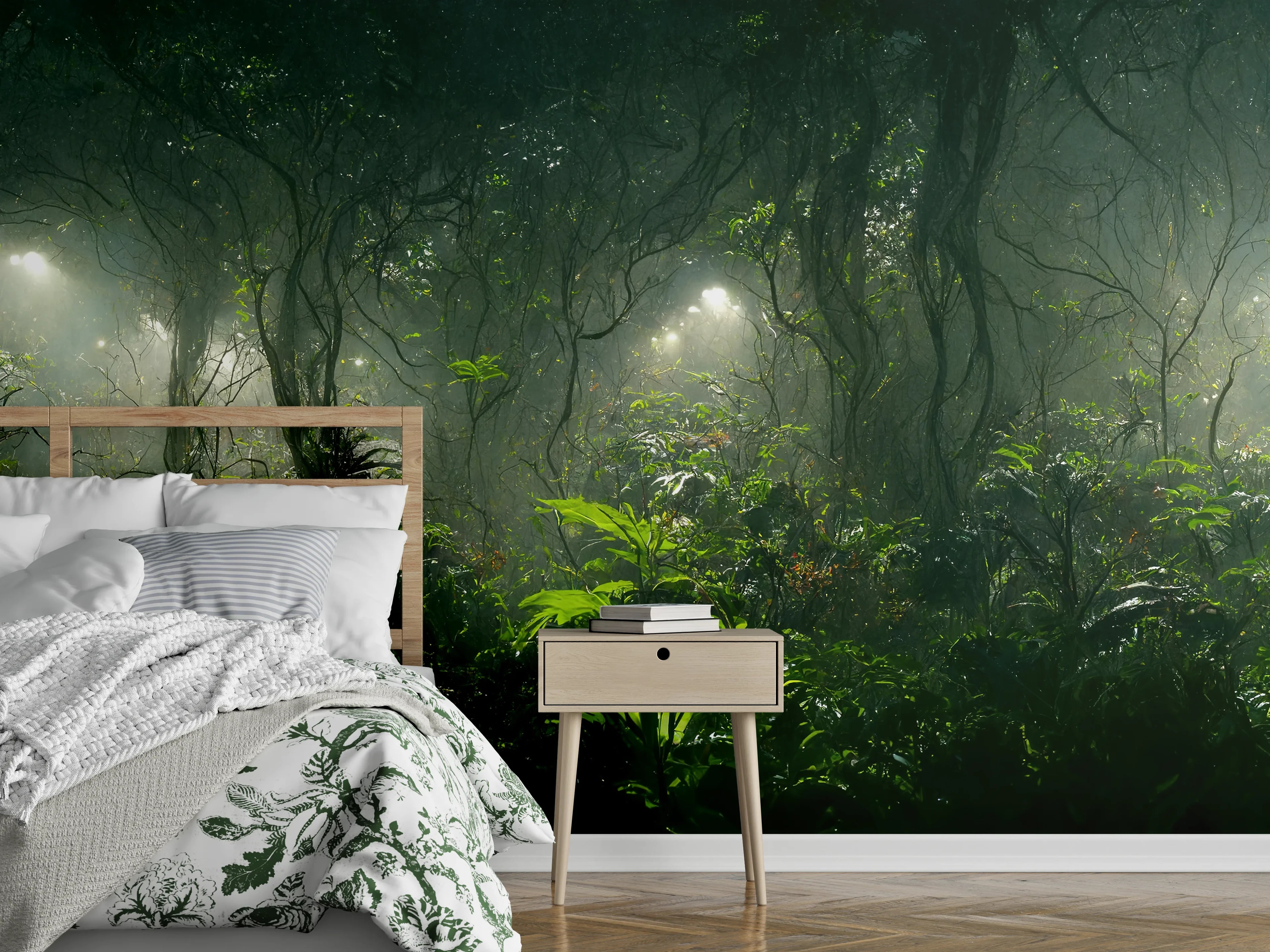 Wandverkleidung Schlafzimmer - Nachtlandschaft des Dschungels