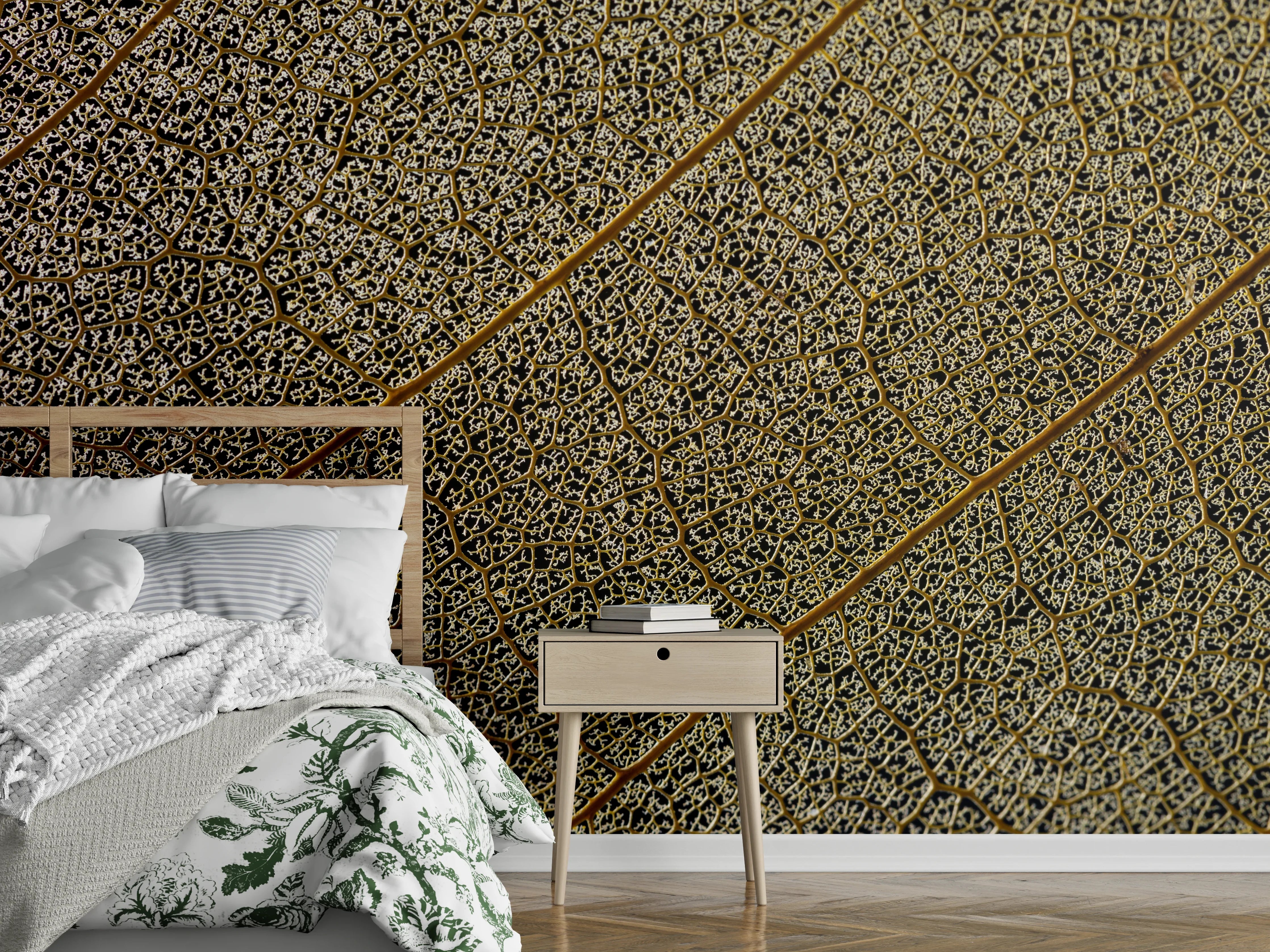 Wandverkleidung Schlafzimmer - Nahaufnahme Blattstruktur Naturmuster