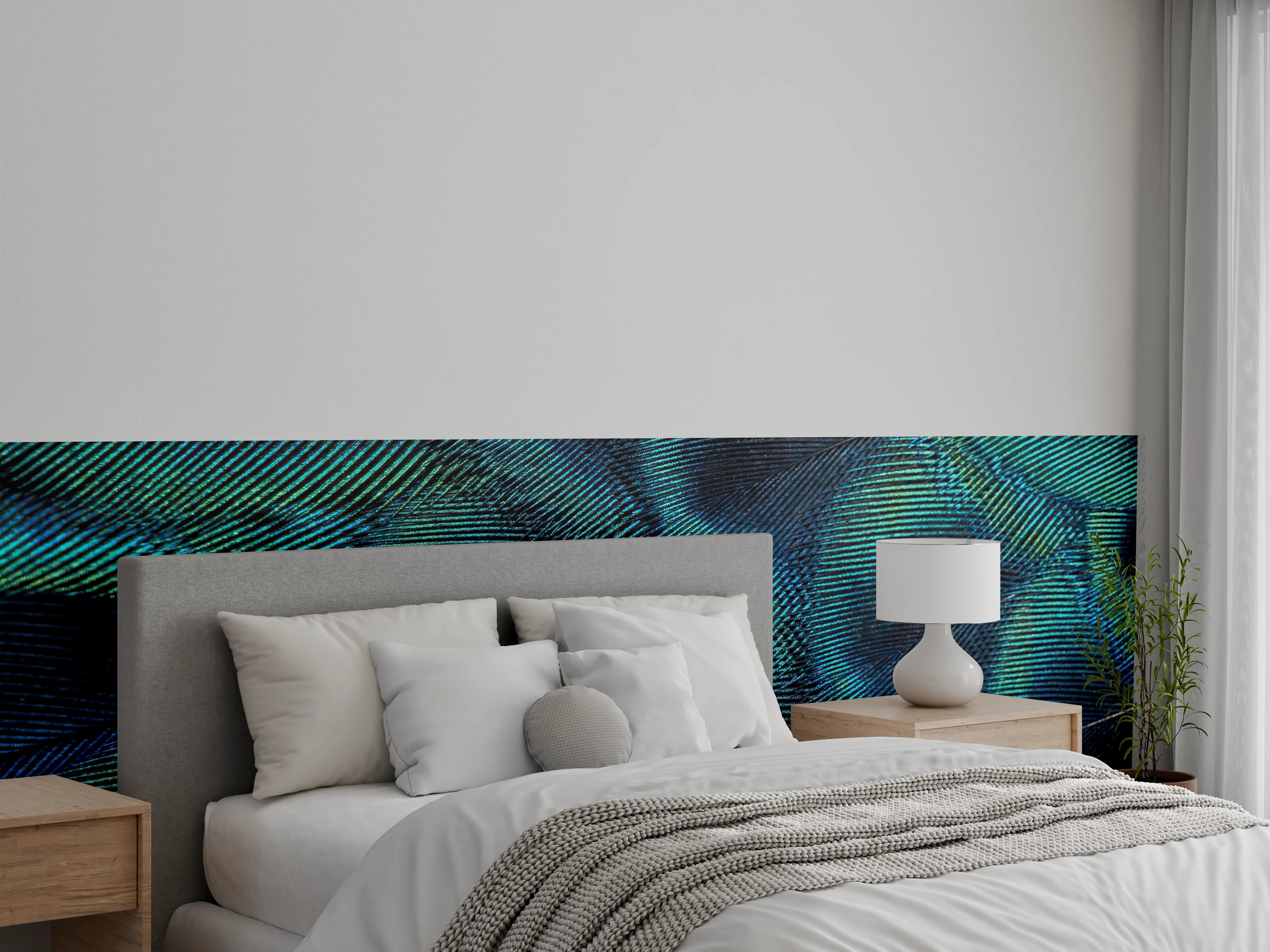 Wandverkleidung Schlafzimmer - Nahaufnahme von Pfauenfedern