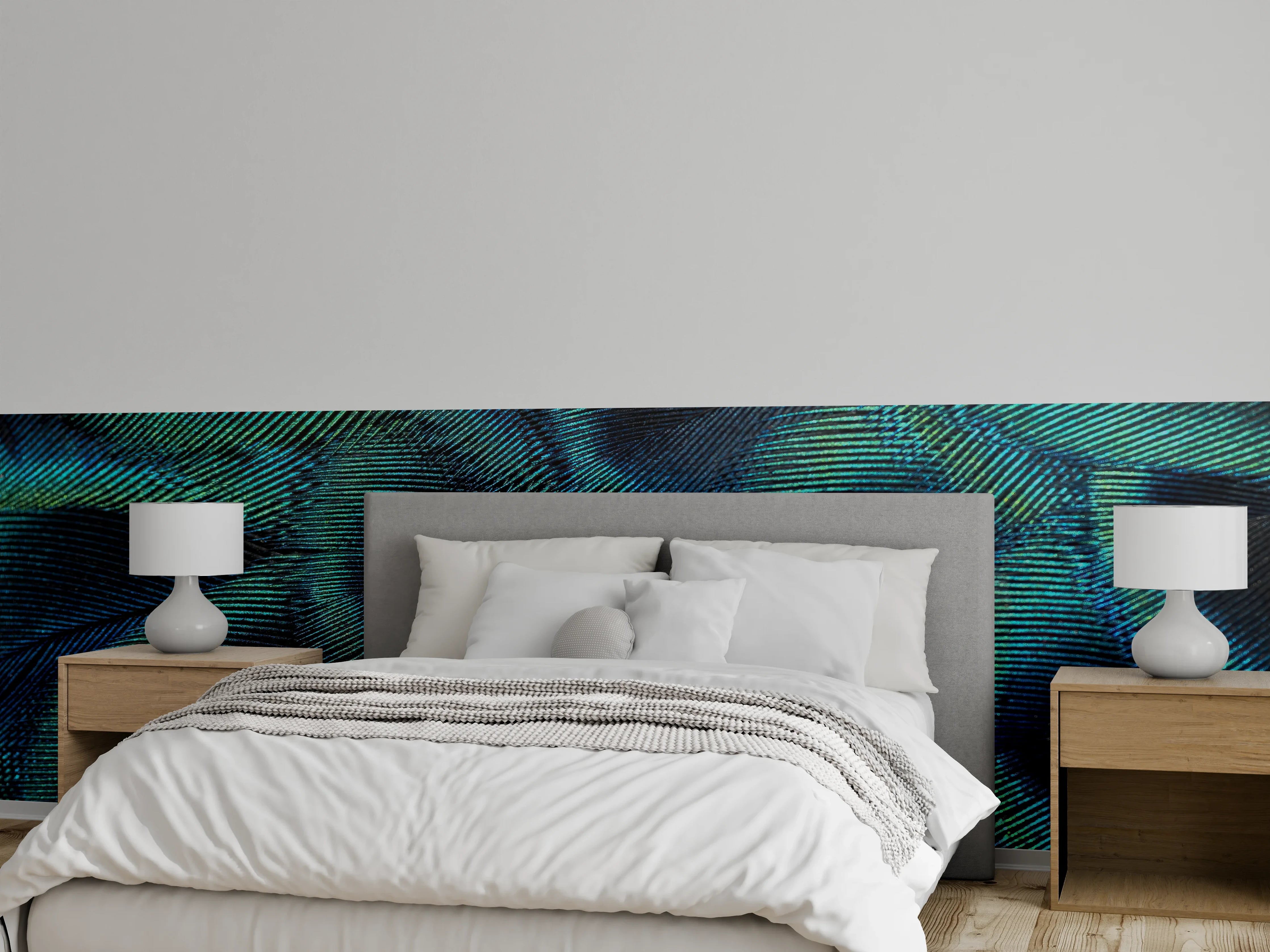 Wandverkleidung Schlafzimmer - Nahaufnahme von Pfauenfedern