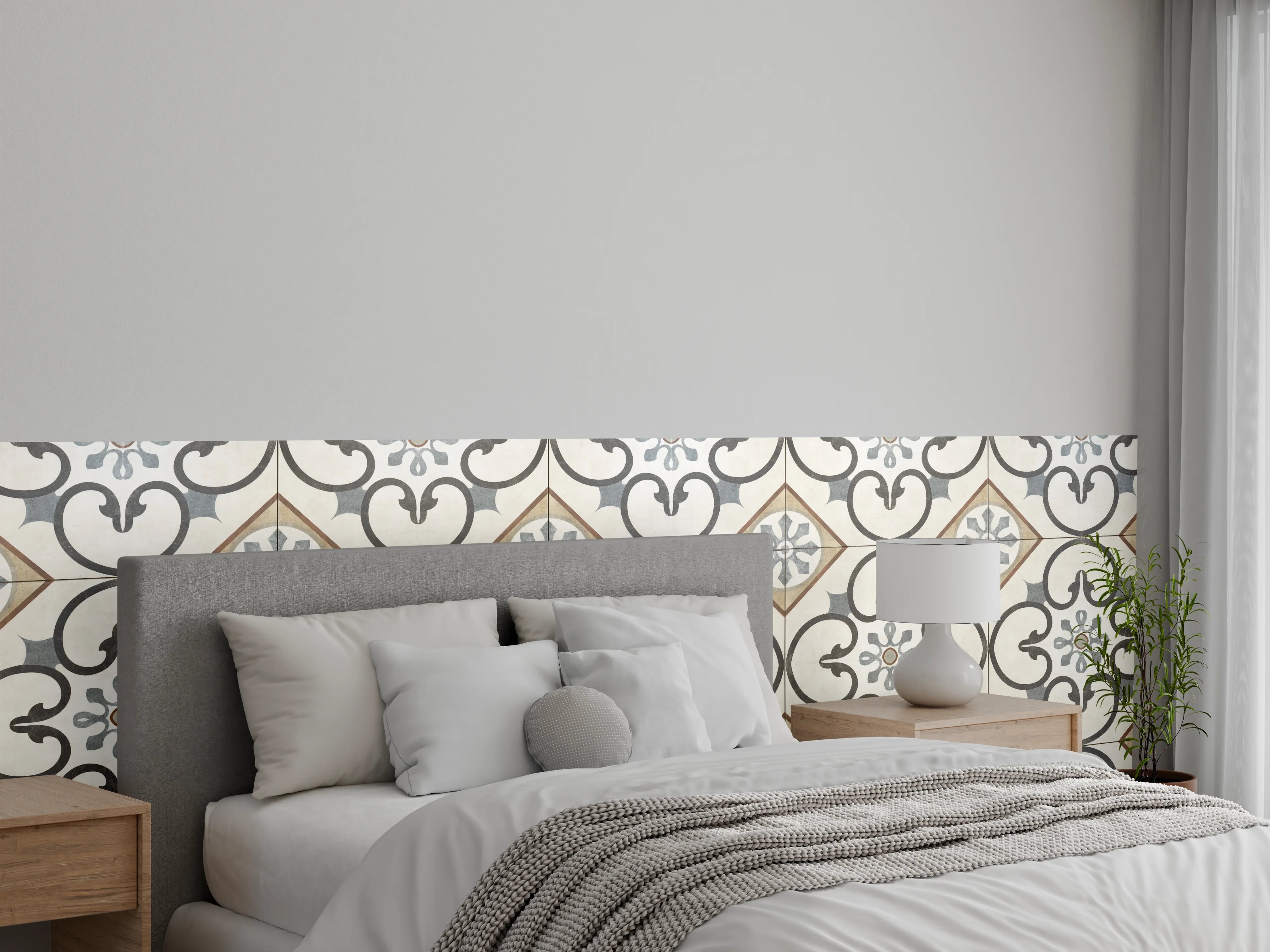 Wandverkleidung Schlafzimmer - Nahtlose beige graue Fliesen