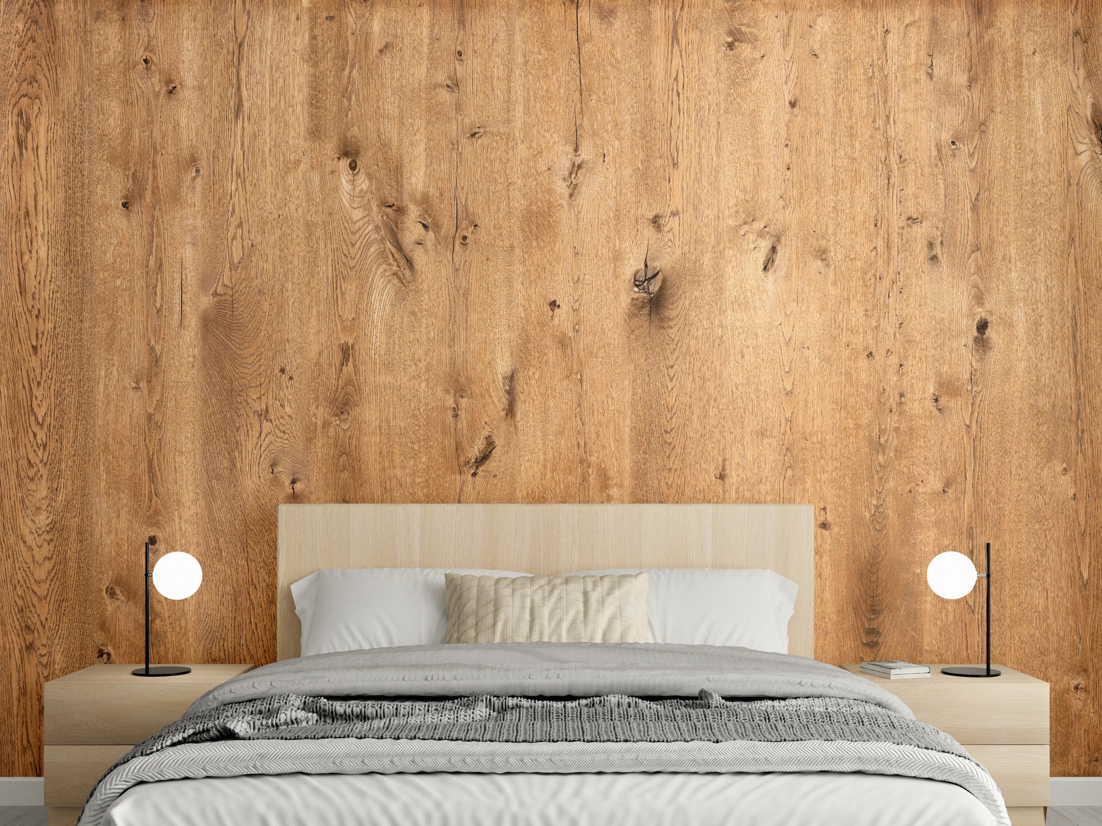 Wandverkleidung Schlafzimmer - Natürliche Eichenholz-Struktur