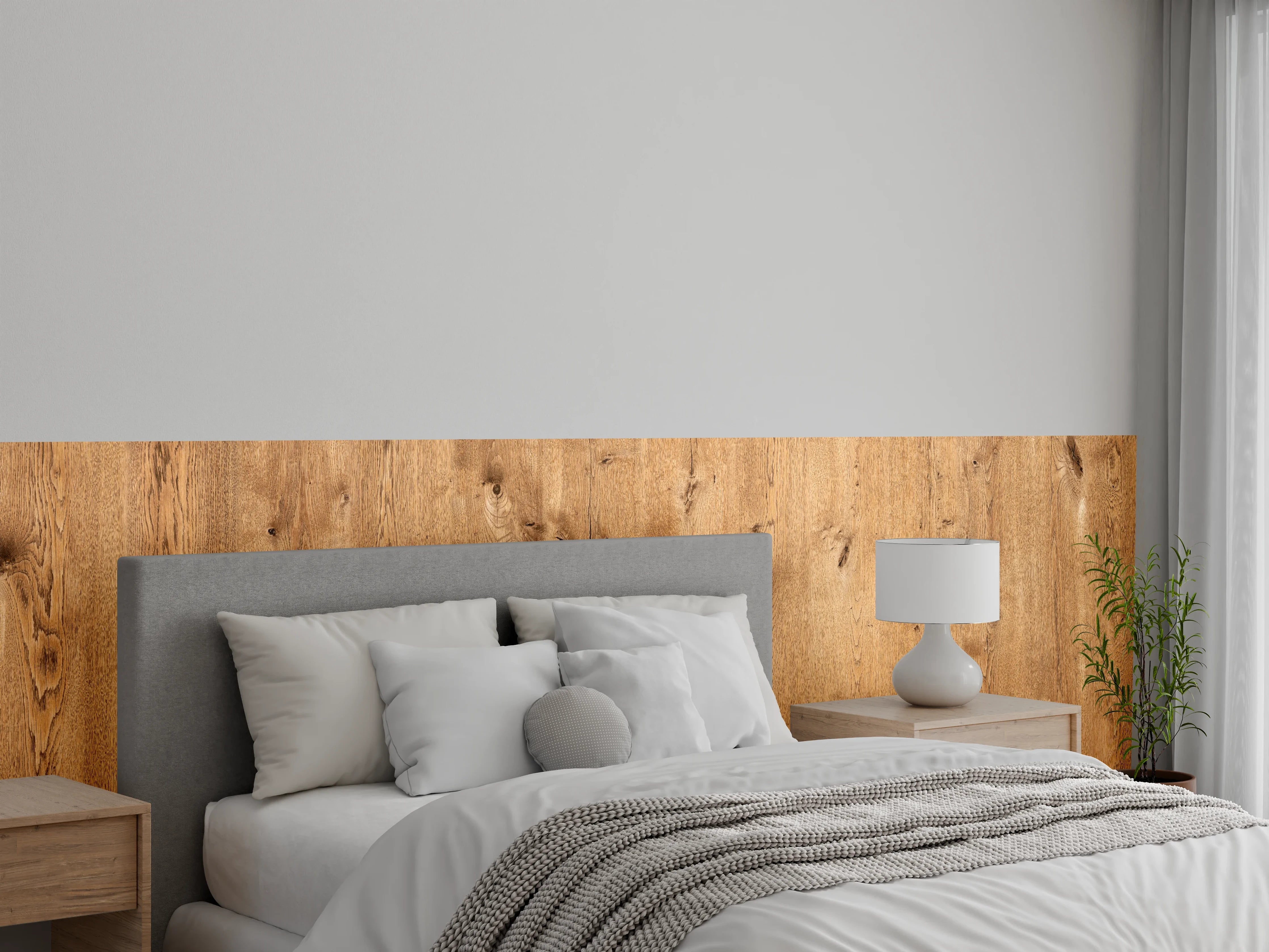 Wandverkleidung Schlafzimmer - Natürliche Eichenholz-Struktur