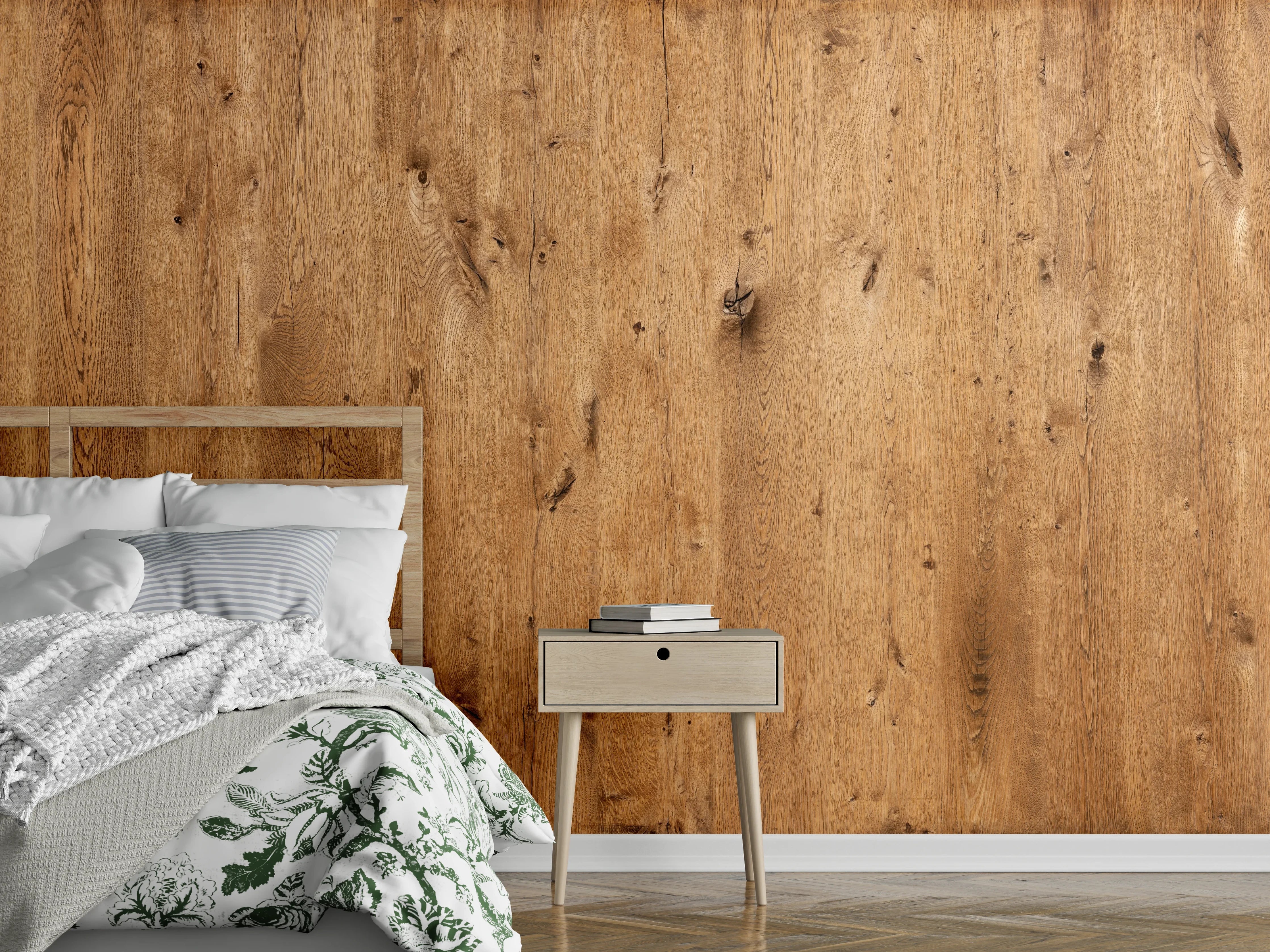 Wandverkleidung Schlafzimmer - Natürliche Eichenholz-Struktur