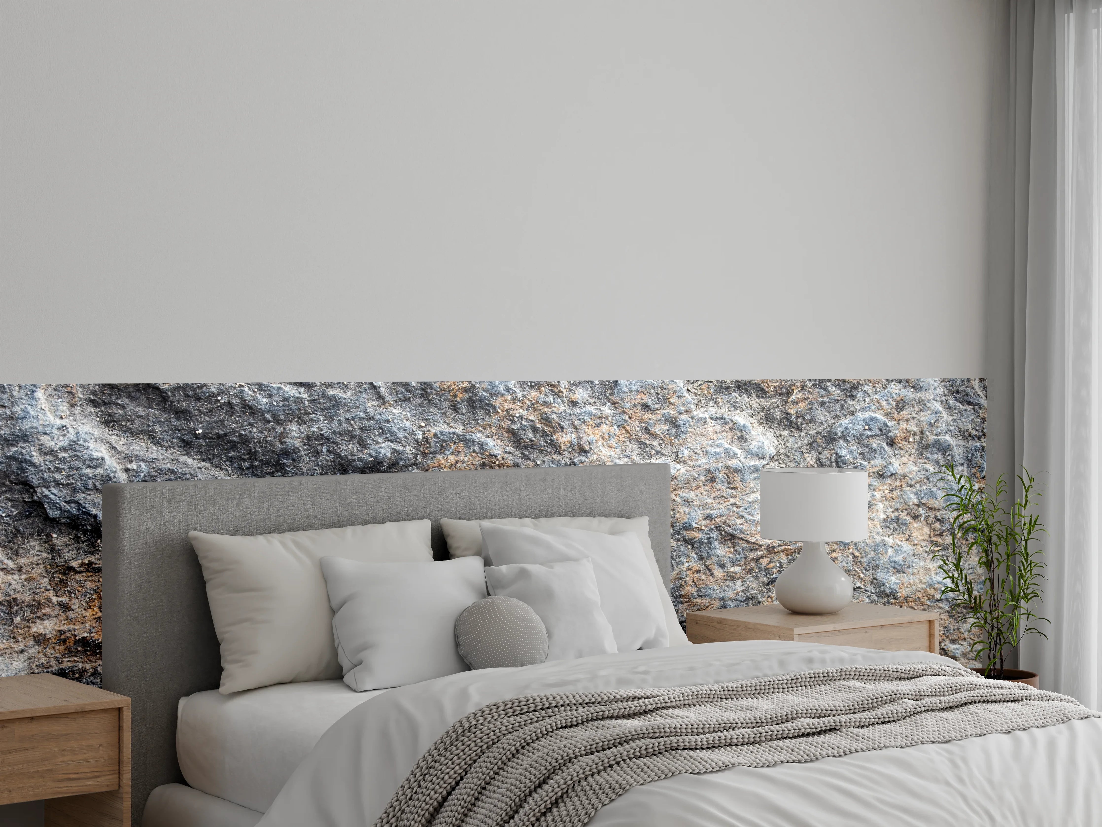 Wandverkleidung Schlafzimmer - Natürliche Gesteinsstruktur in Grau und Braun