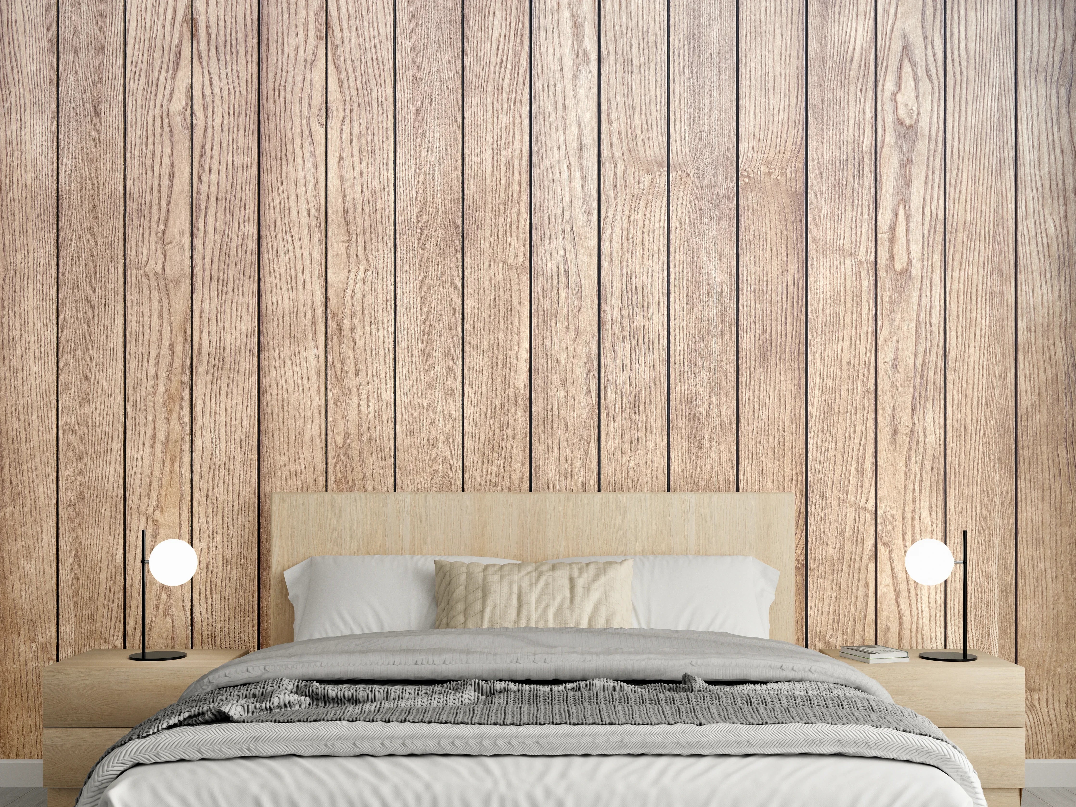 Wandverkleidung Schlafzimmer - Natürliche Holzwand mit warmen Tönen