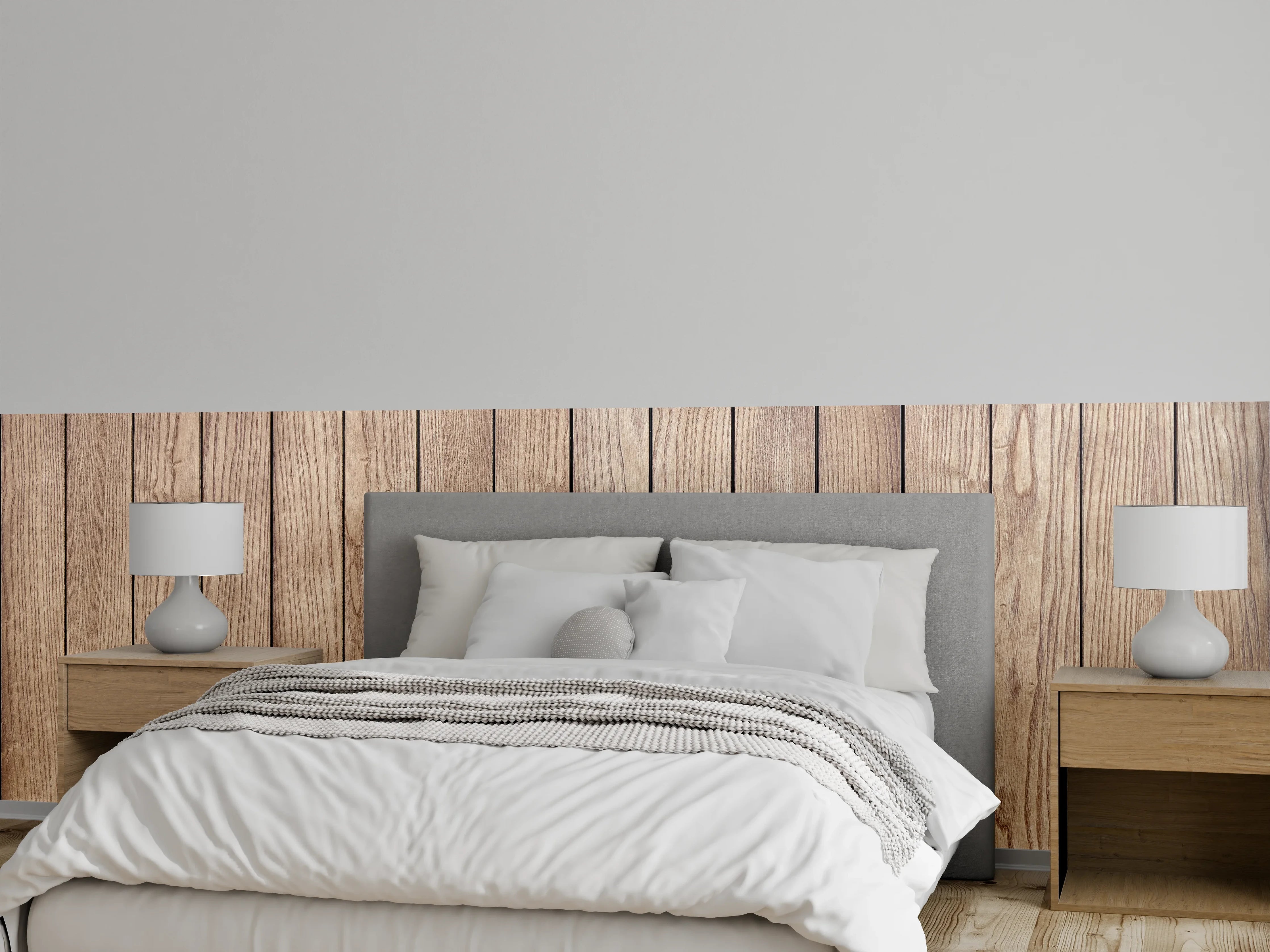 Wandverkleidung Schlafzimmer - Natürliche Holzwand mit warmen Tönen