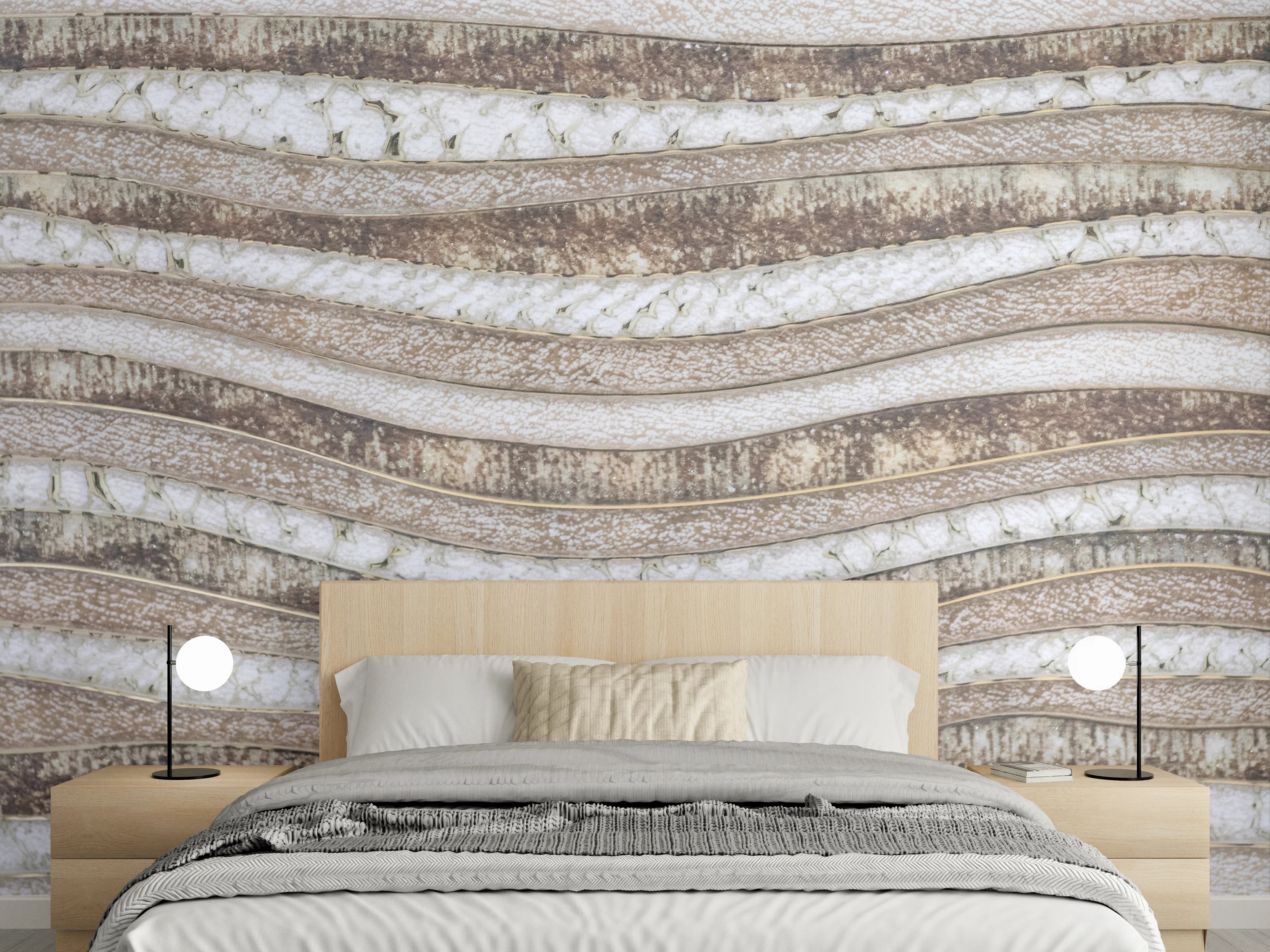 Wandverkleidung Schlafzimmer - Natürliche Steindekor-Wellen in Brauntönen