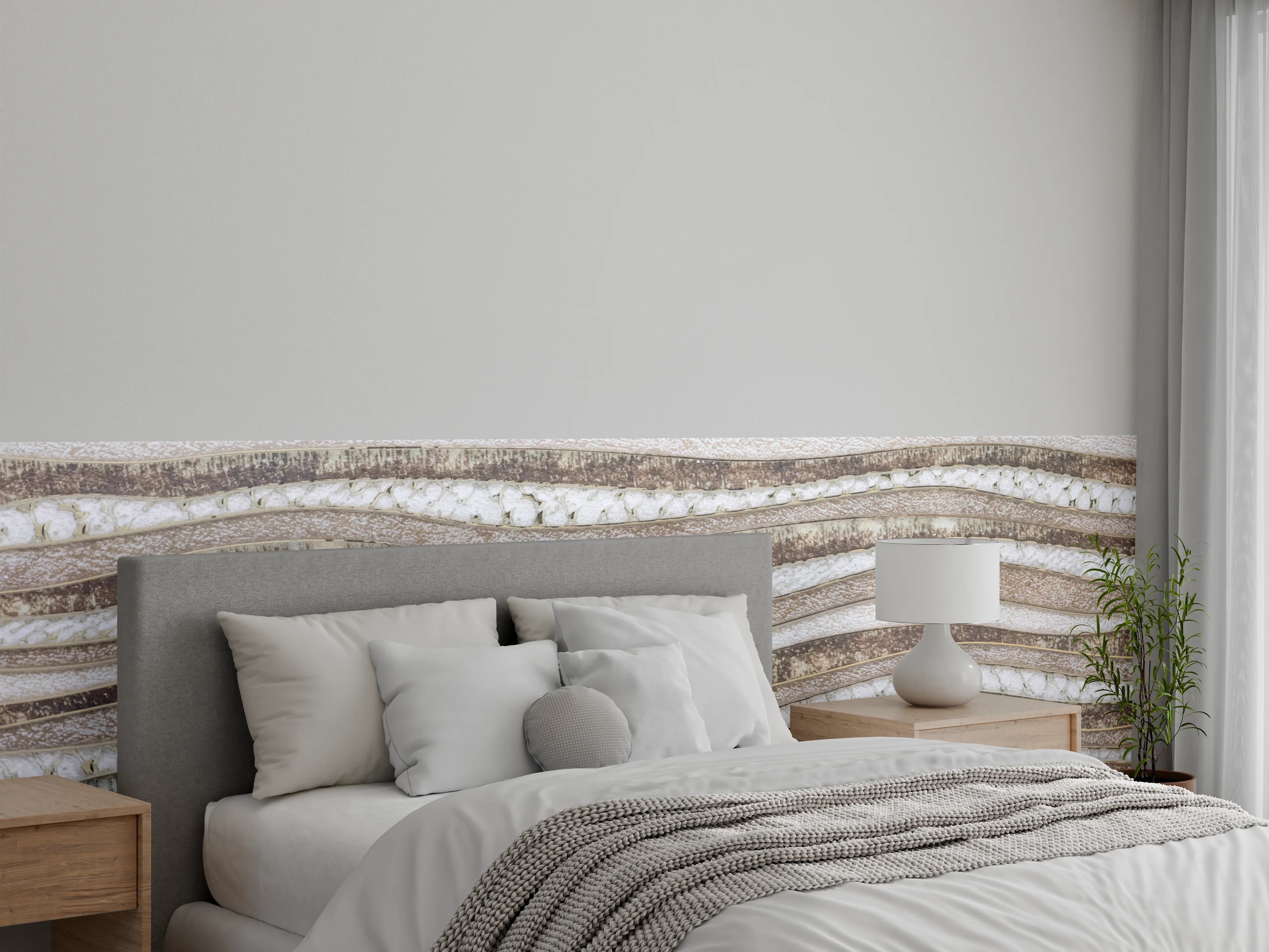 Wandverkleidung Schlafzimmer - Natürliche Steindekor-Wellen in Brauntönen