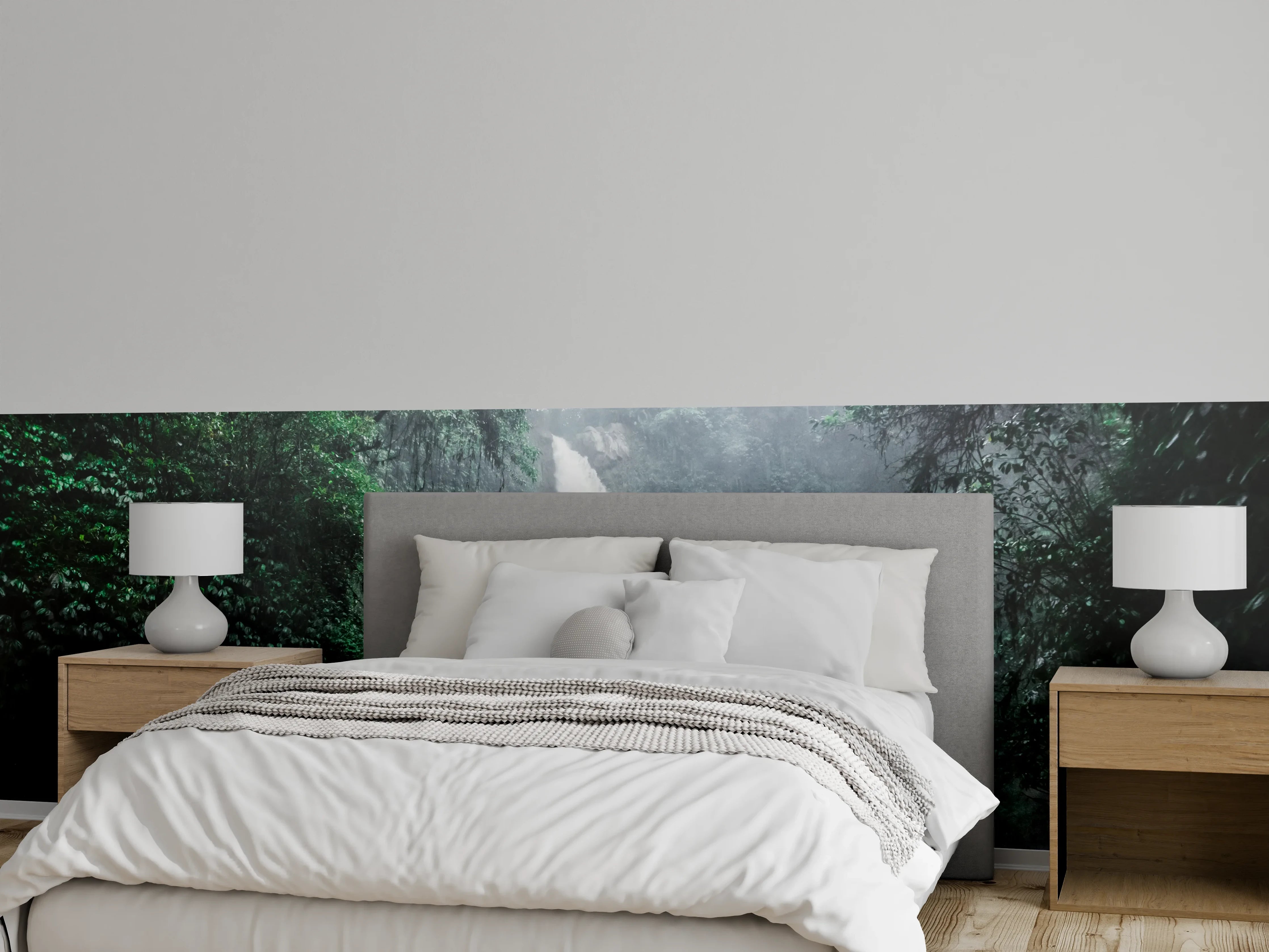 Wandverkleidung Schlafzimmer - Natur Wasserfall Dschungelgrün Fototapete