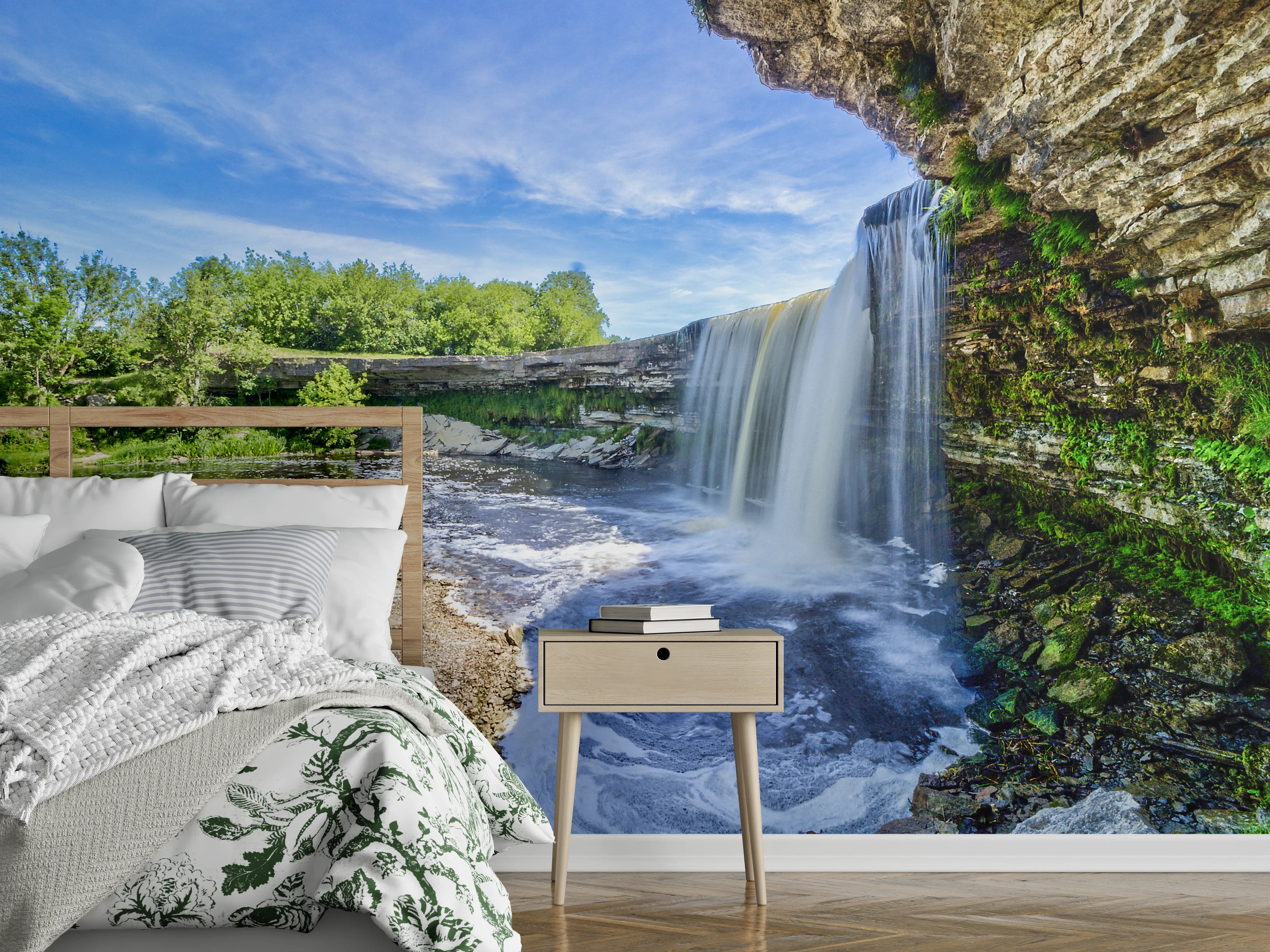 Wandverkleidung Schlafzimmer - Natur Wasserfall Landschaft Fototapete