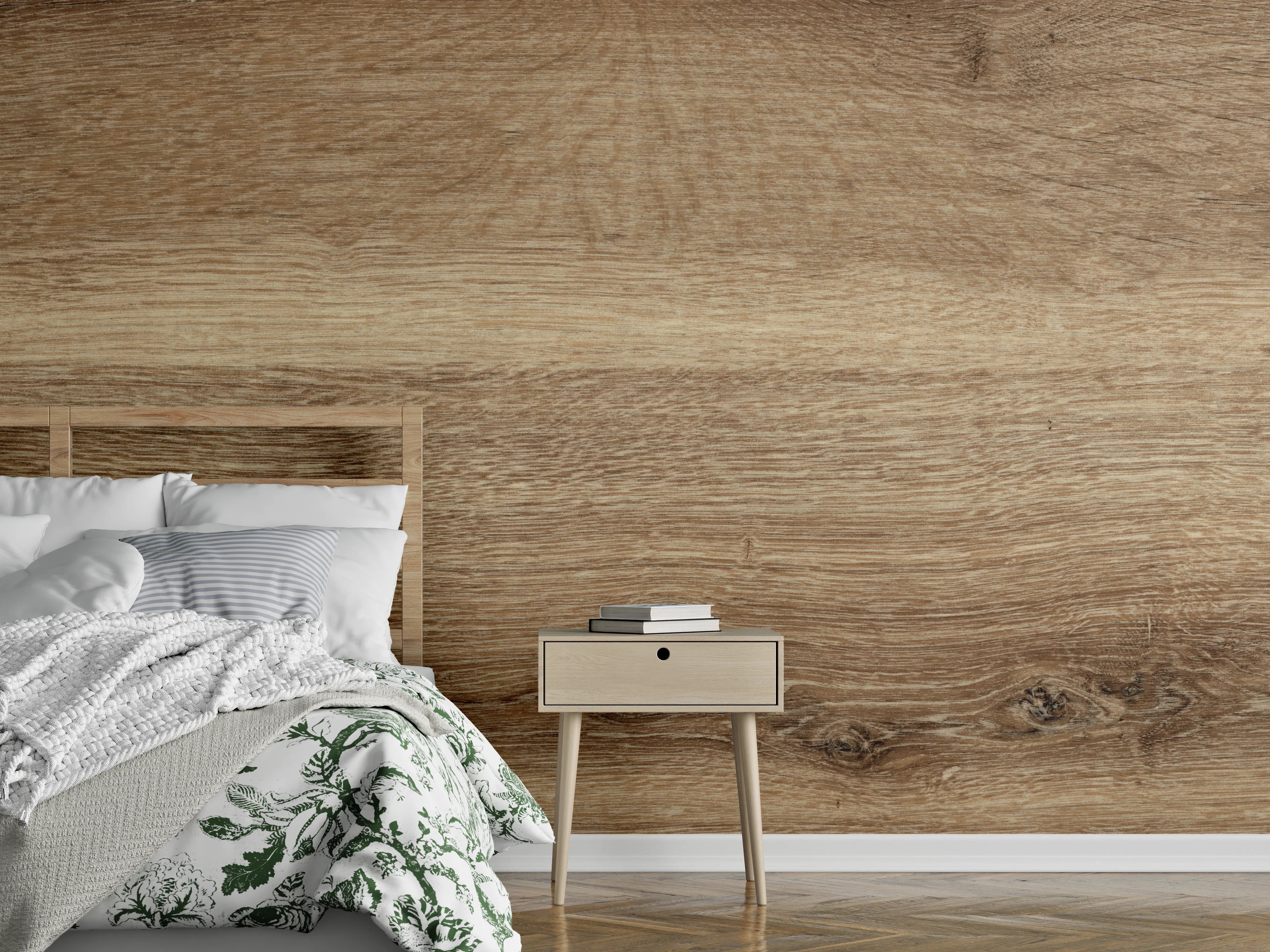 Wandverkleidung Schlafzimmer - Naturbraune Altholztextur 2