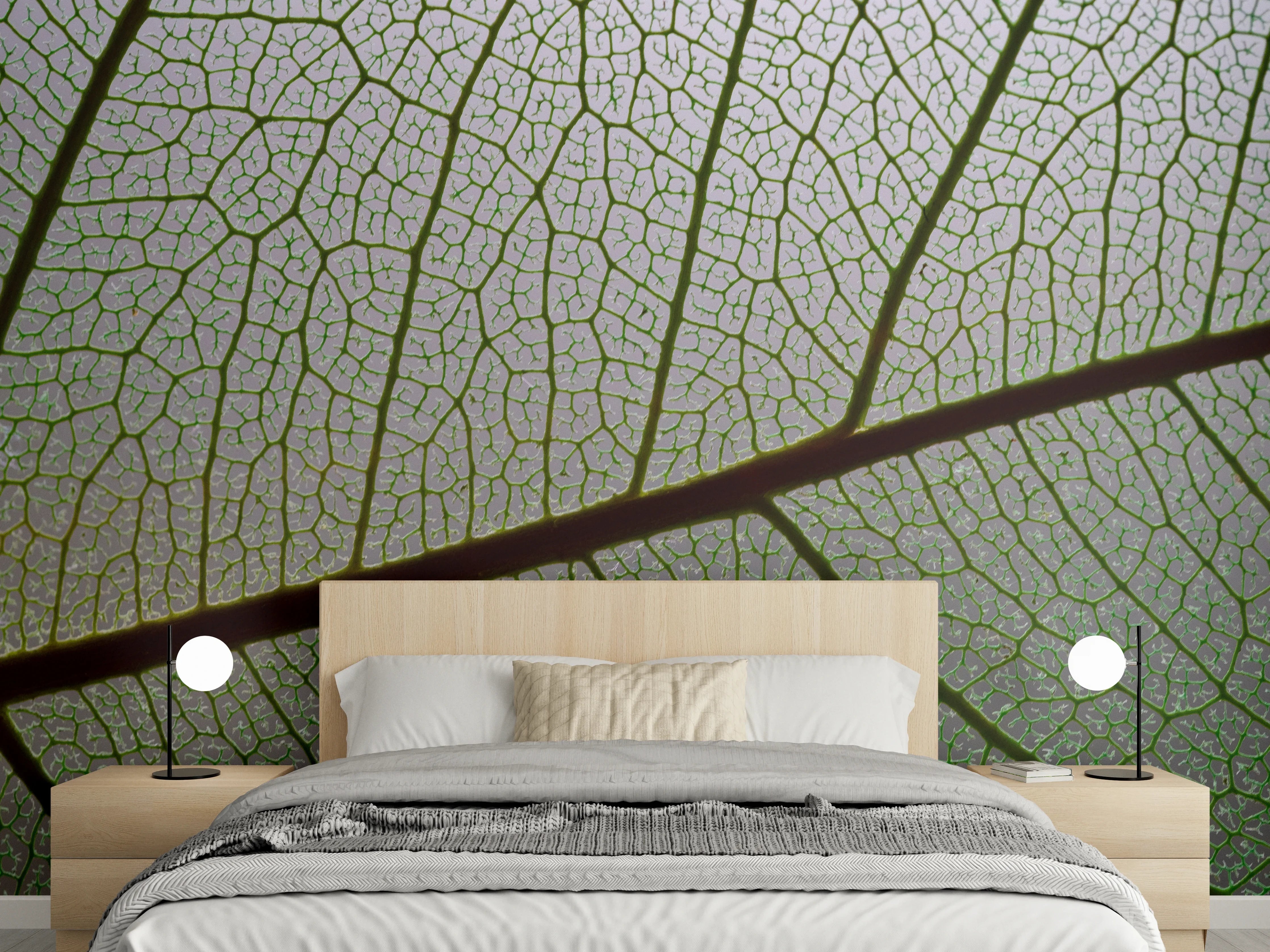Wandverkleidung Schlafzimmer - Naturdetail Blattstrukturen als Wanddesign