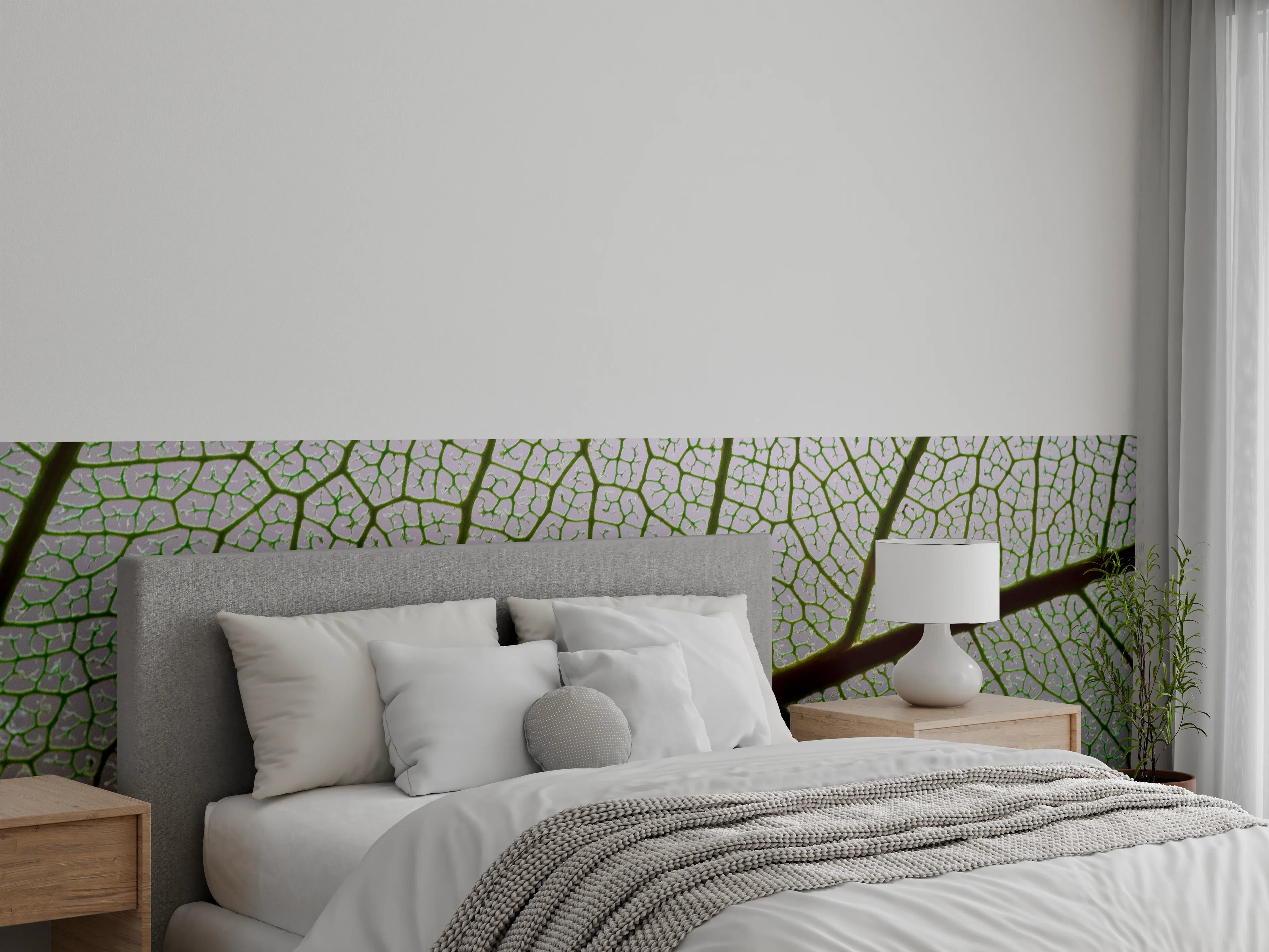 Wandverkleidung Schlafzimmer - Naturdetail Blattstrukturen als Wanddesign