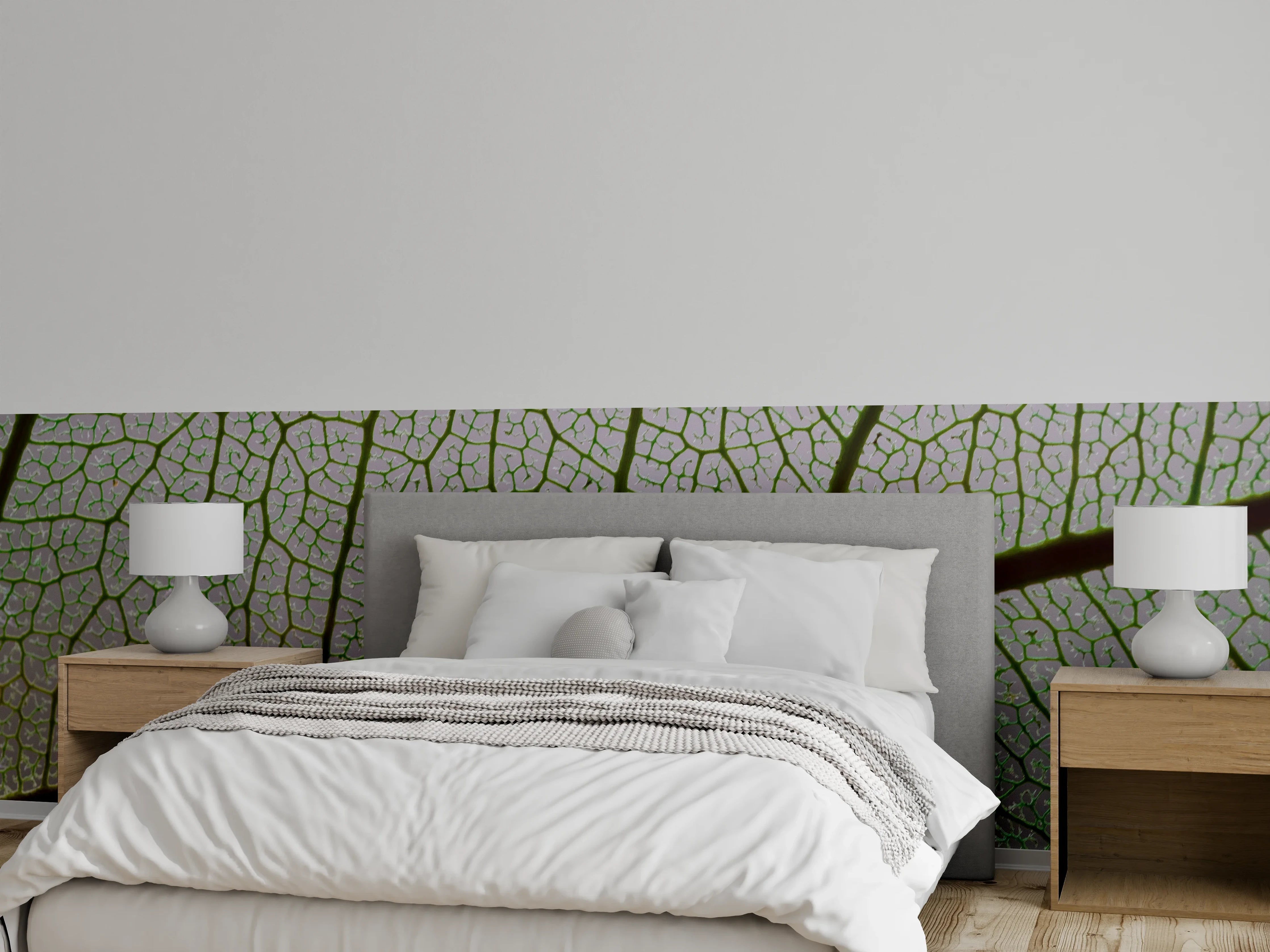 Wandverkleidung Schlafzimmer - Naturdetail Blattstrukturen als Wanddesign