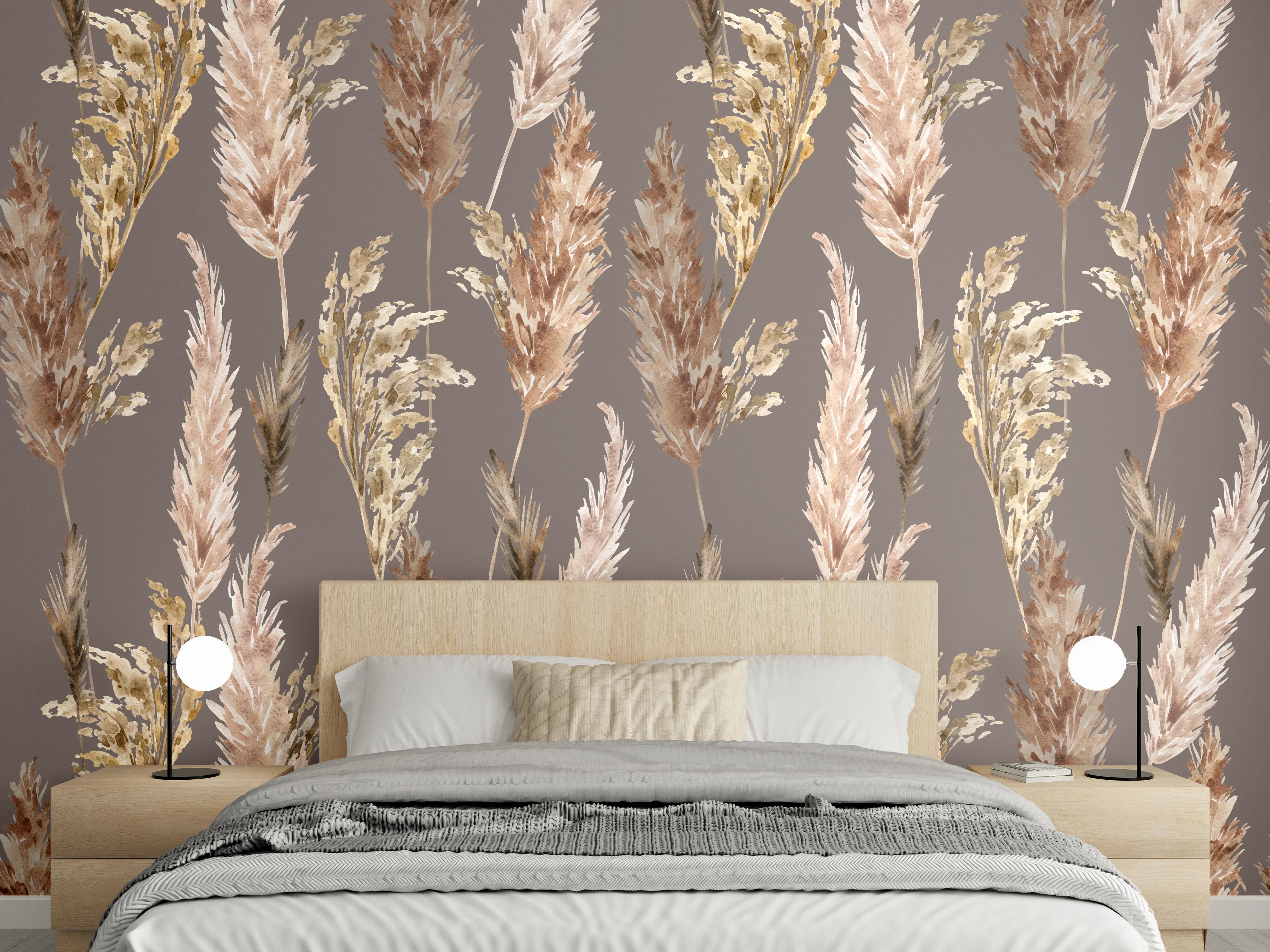 Wandverkleidung Schlafzimmer - Naturgetrocknete Gräser Muster Braun Beige