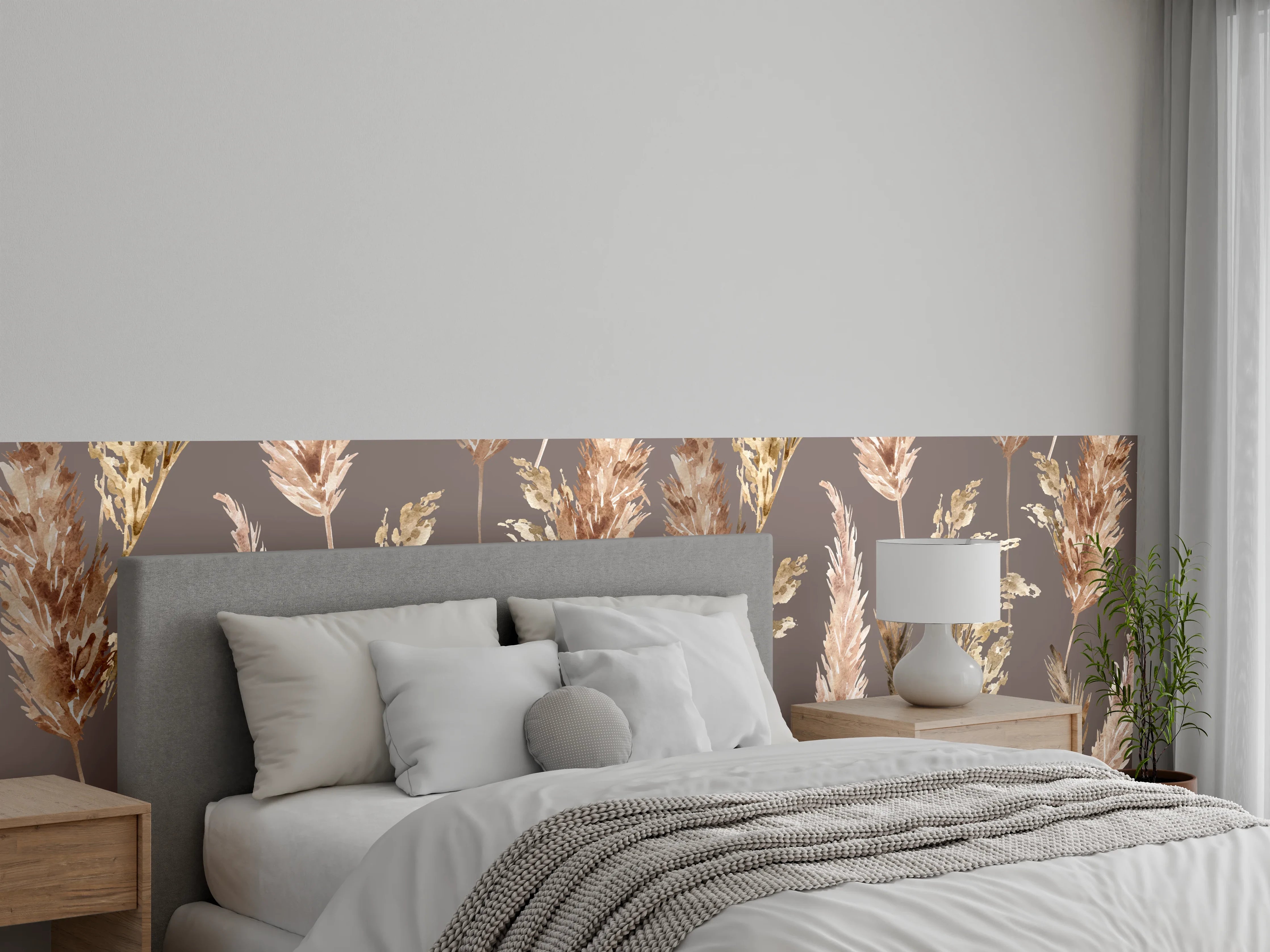 Wandverkleidung Schlafzimmer - Naturgetrocknete Gräser Muster Braun Beige