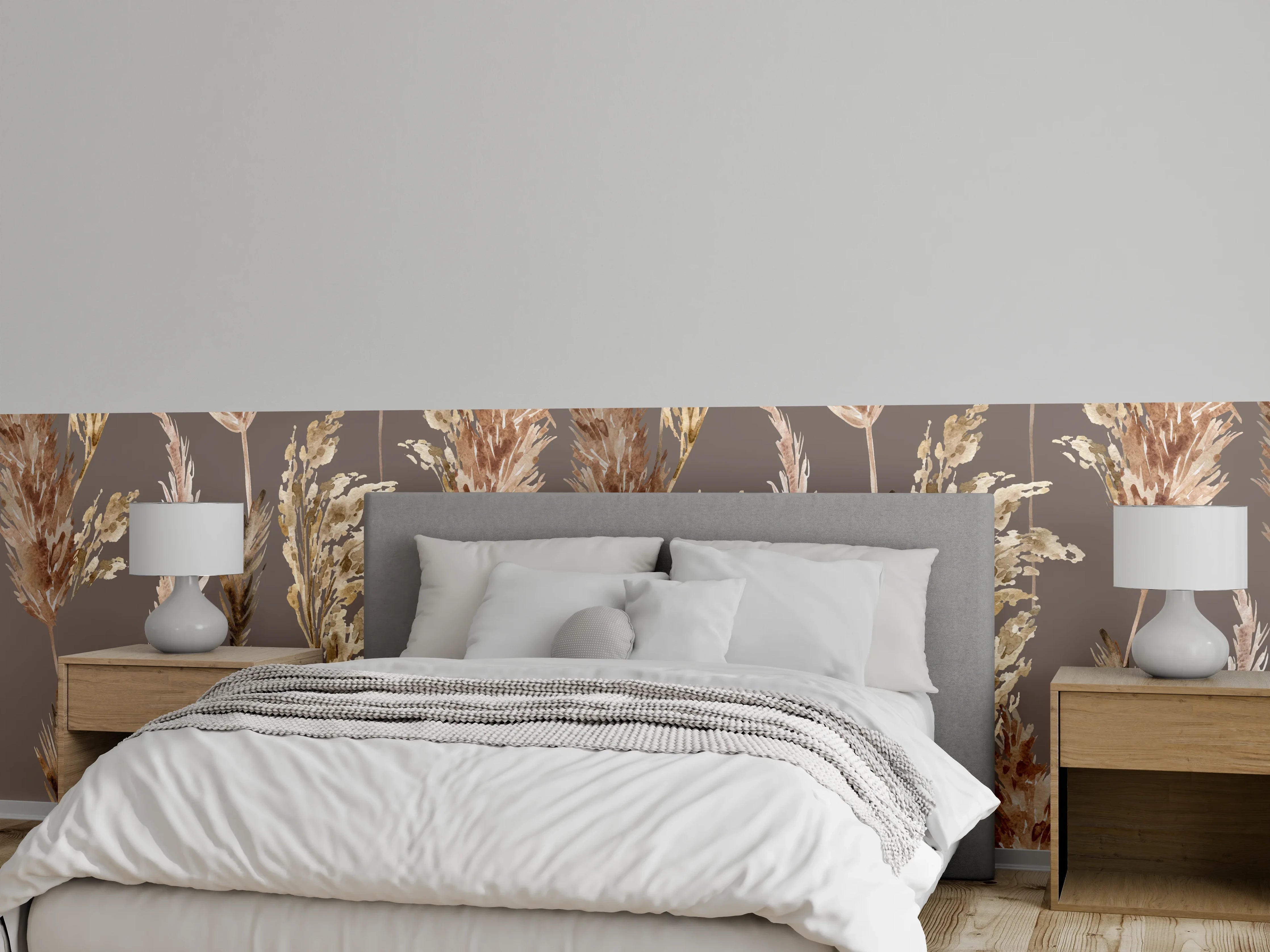 Wandverkleidung Schlafzimmer - Naturgetrocknete Gräser Muster Braun Beige