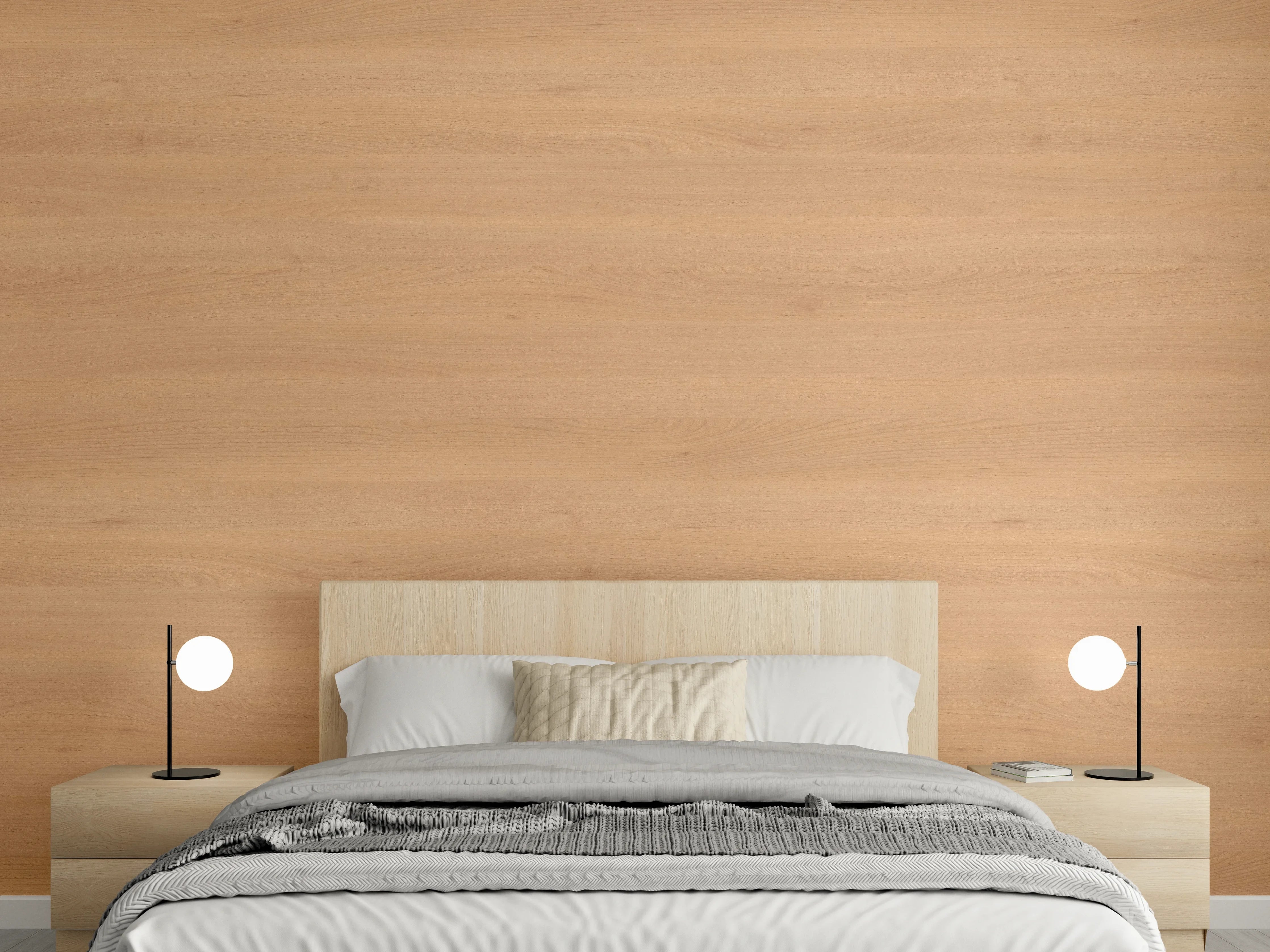 Wandverkleidung Schlafzimmer - Naturholzoptik in warmem Ton