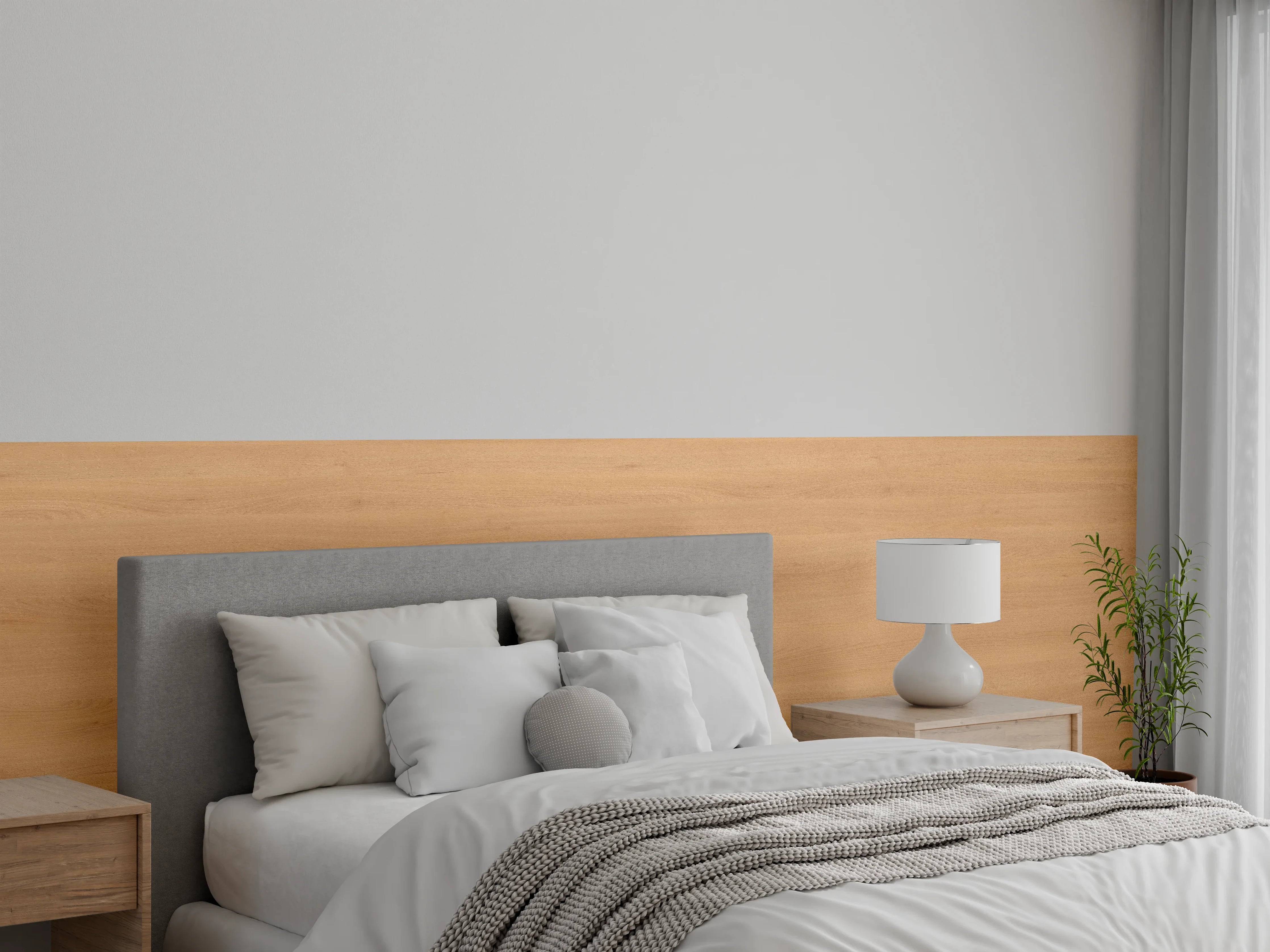 Wandverkleidung Schlafzimmer - Naturholzoptik in warmem Ton