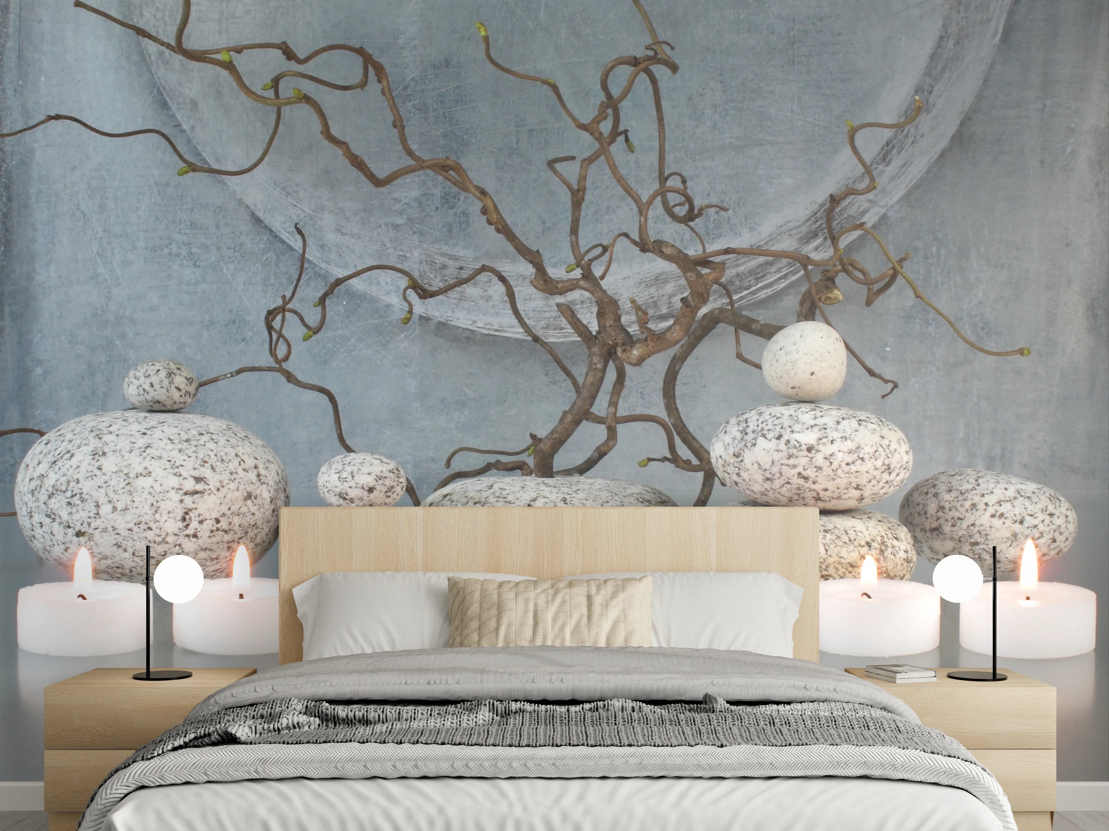 Wandverkleidung Schlafzimmer - Naturinspirierte Dekoration mit Steinen und Zweigen