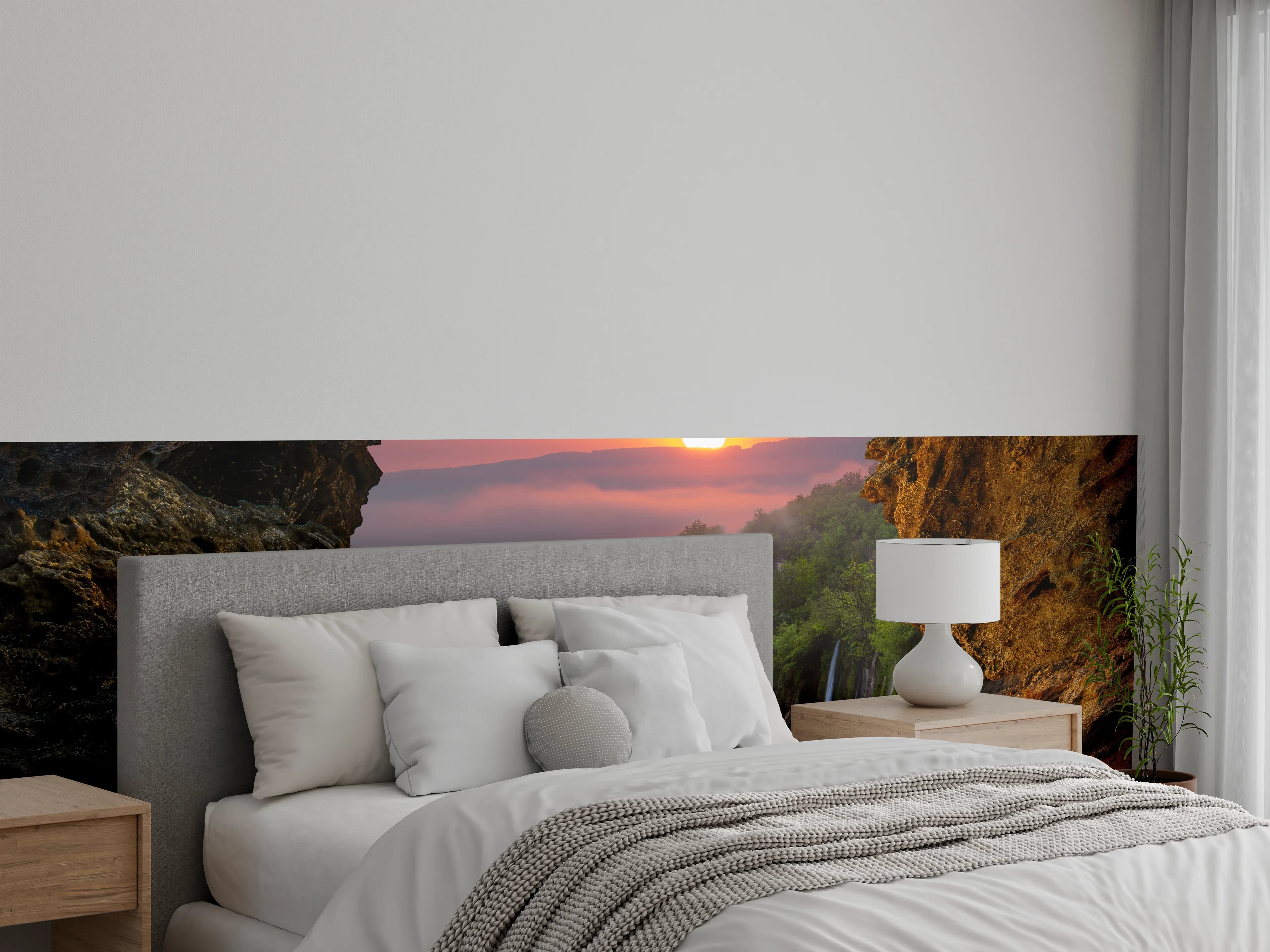 Wandverkleidung Schlafzimmer - Naturparadies Wasserfall Sonnenuntergang Aussicht
