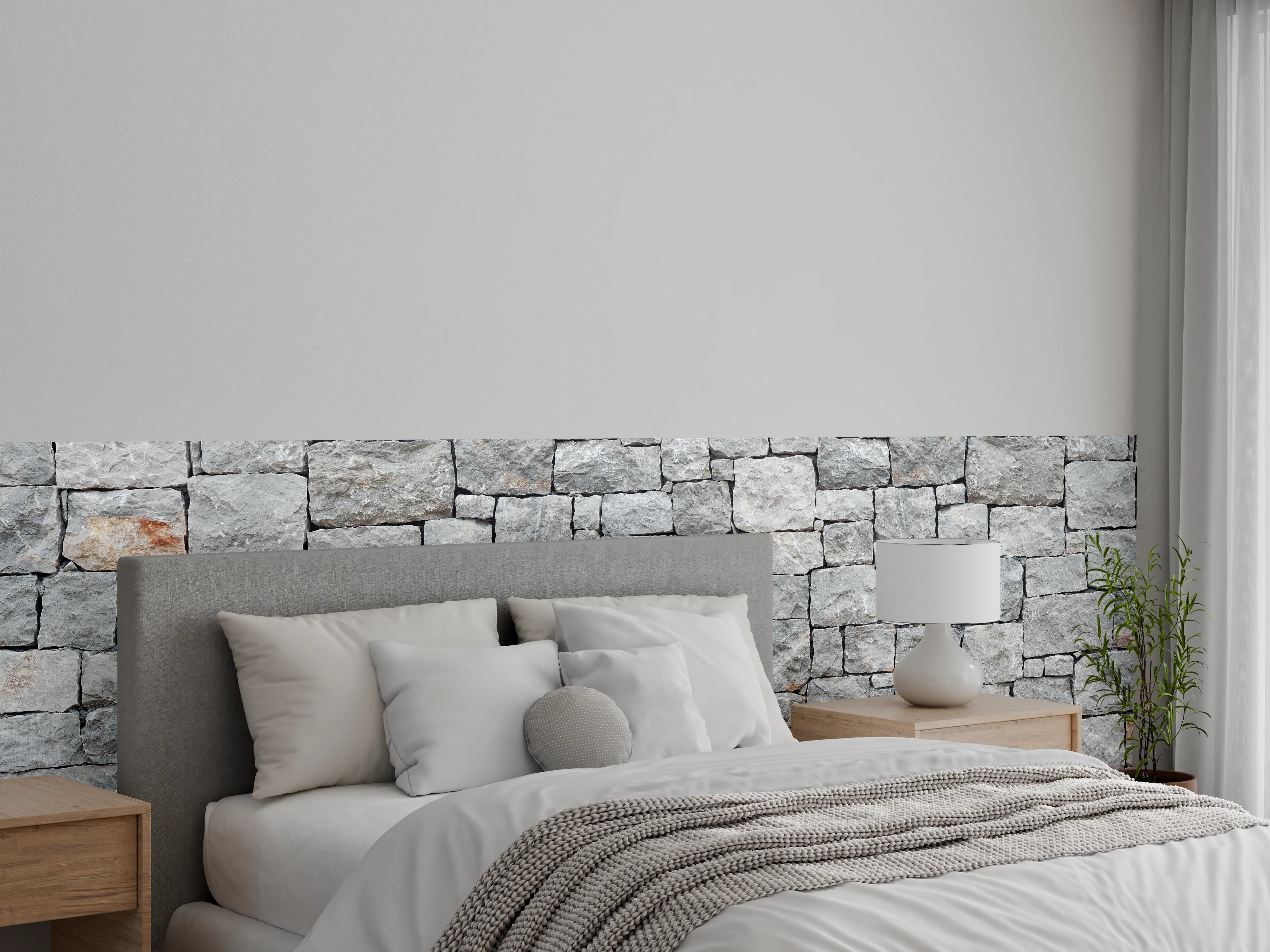 Wandverkleidung Schlafzimmer - Natursteinmauer Grau – Rustikaler Look