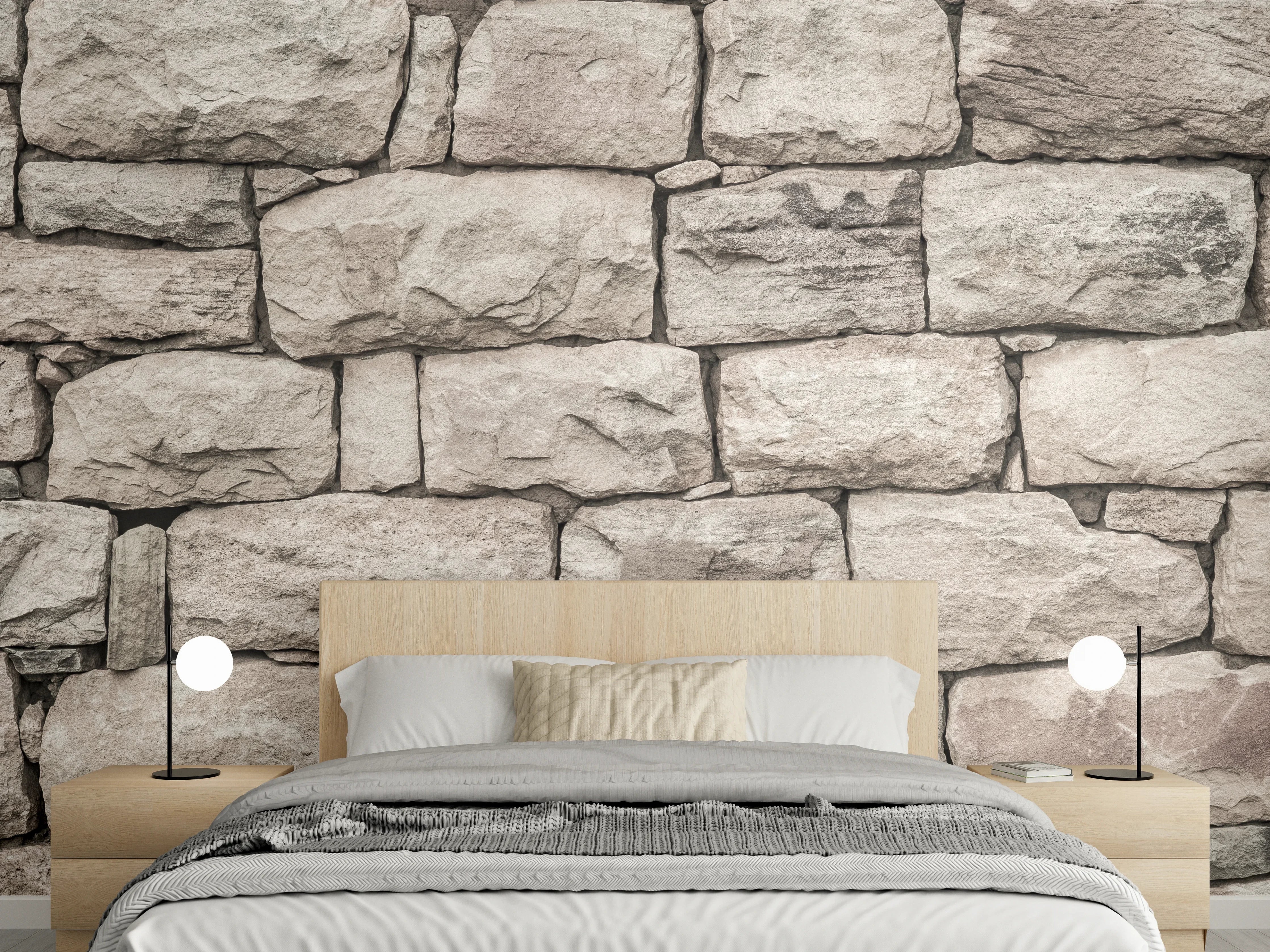 Wandverkleidung Schlafzimmer - Natursteinmauer in Sandsteinoptik