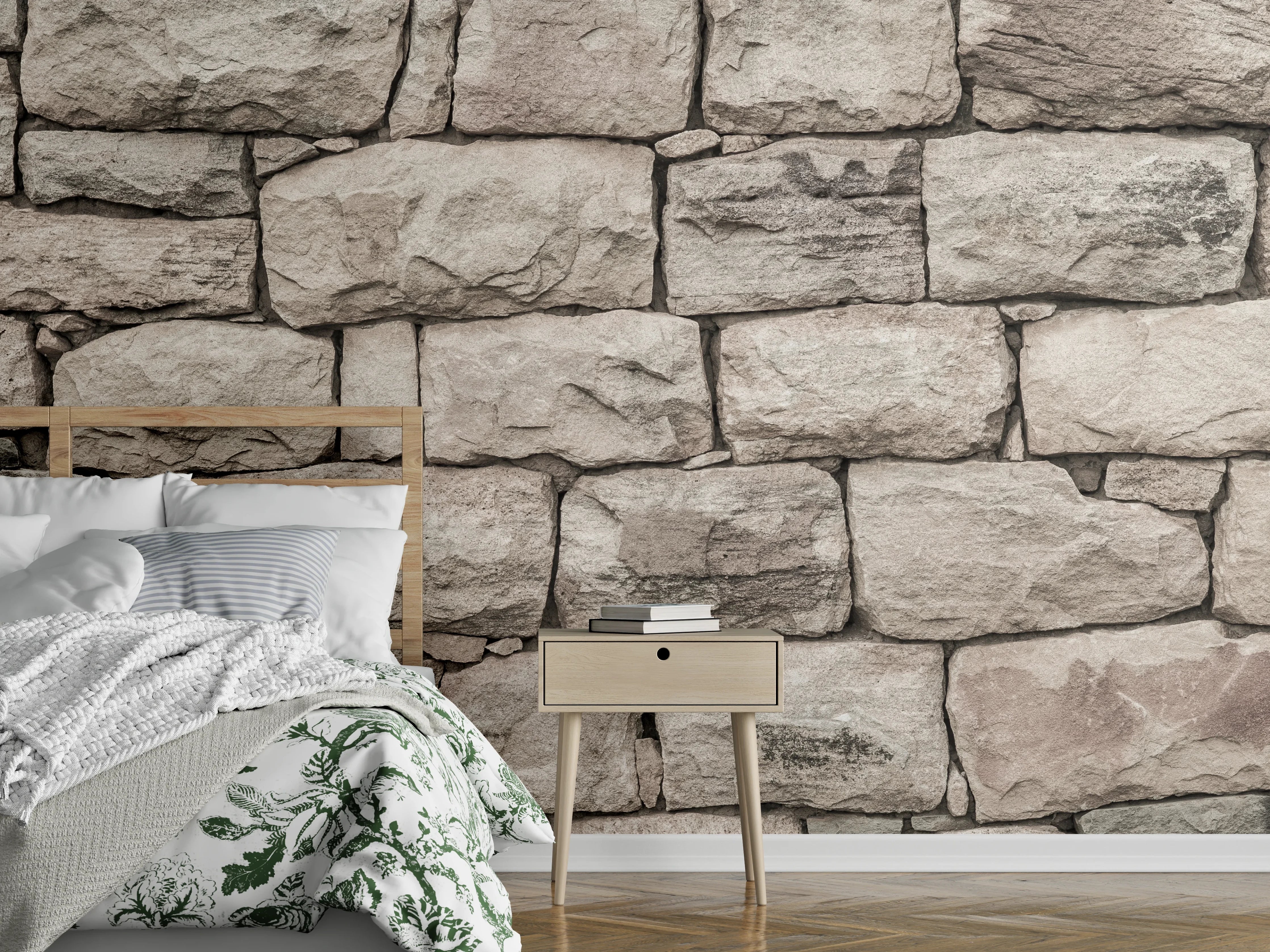 Wandverkleidung Schlafzimmer - Natursteinmauer in Sandsteinoptik