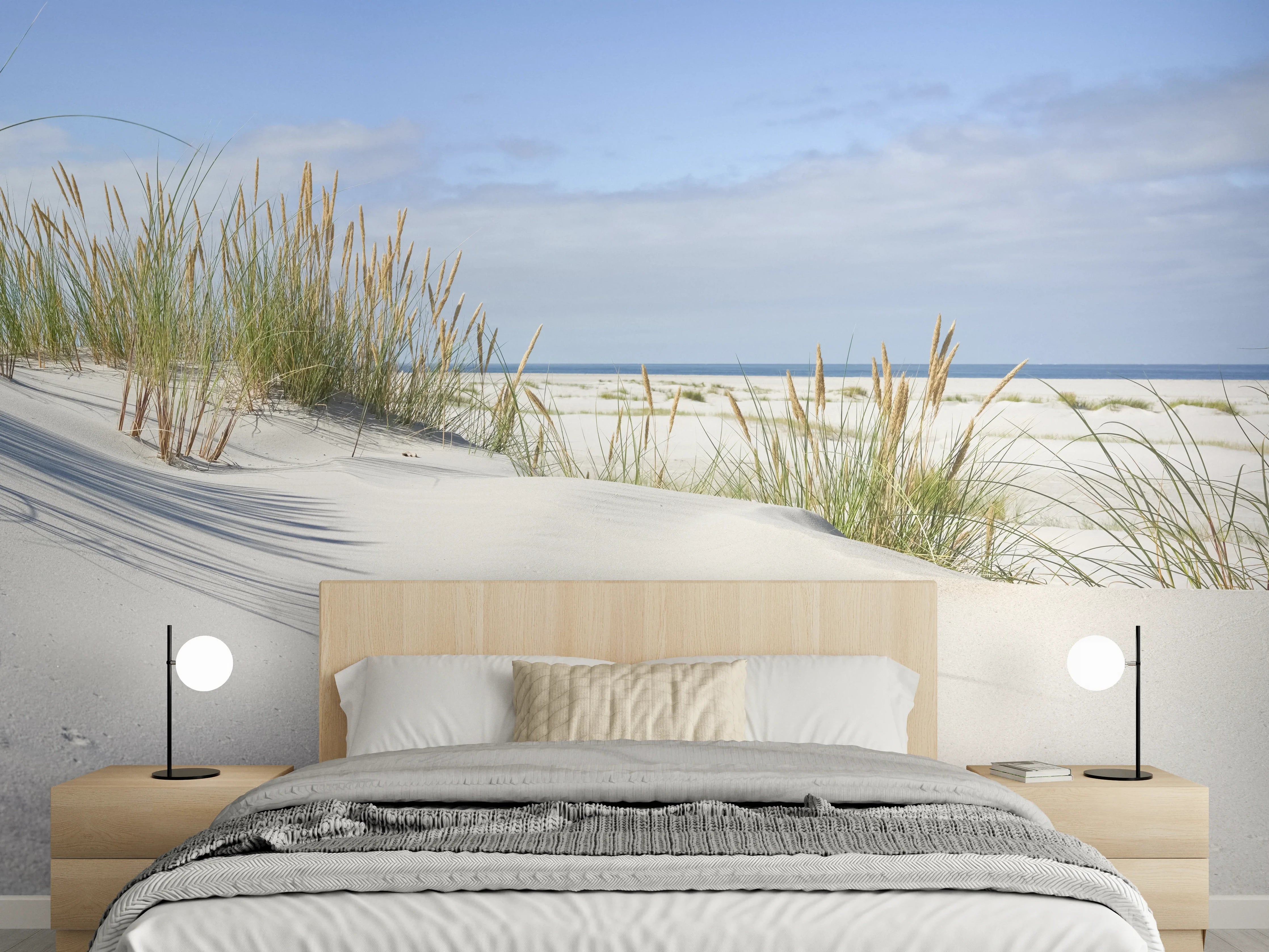 Wandverkleidung Schlafzimmer - Naturstrand Dünen Sanft Weiß Blau