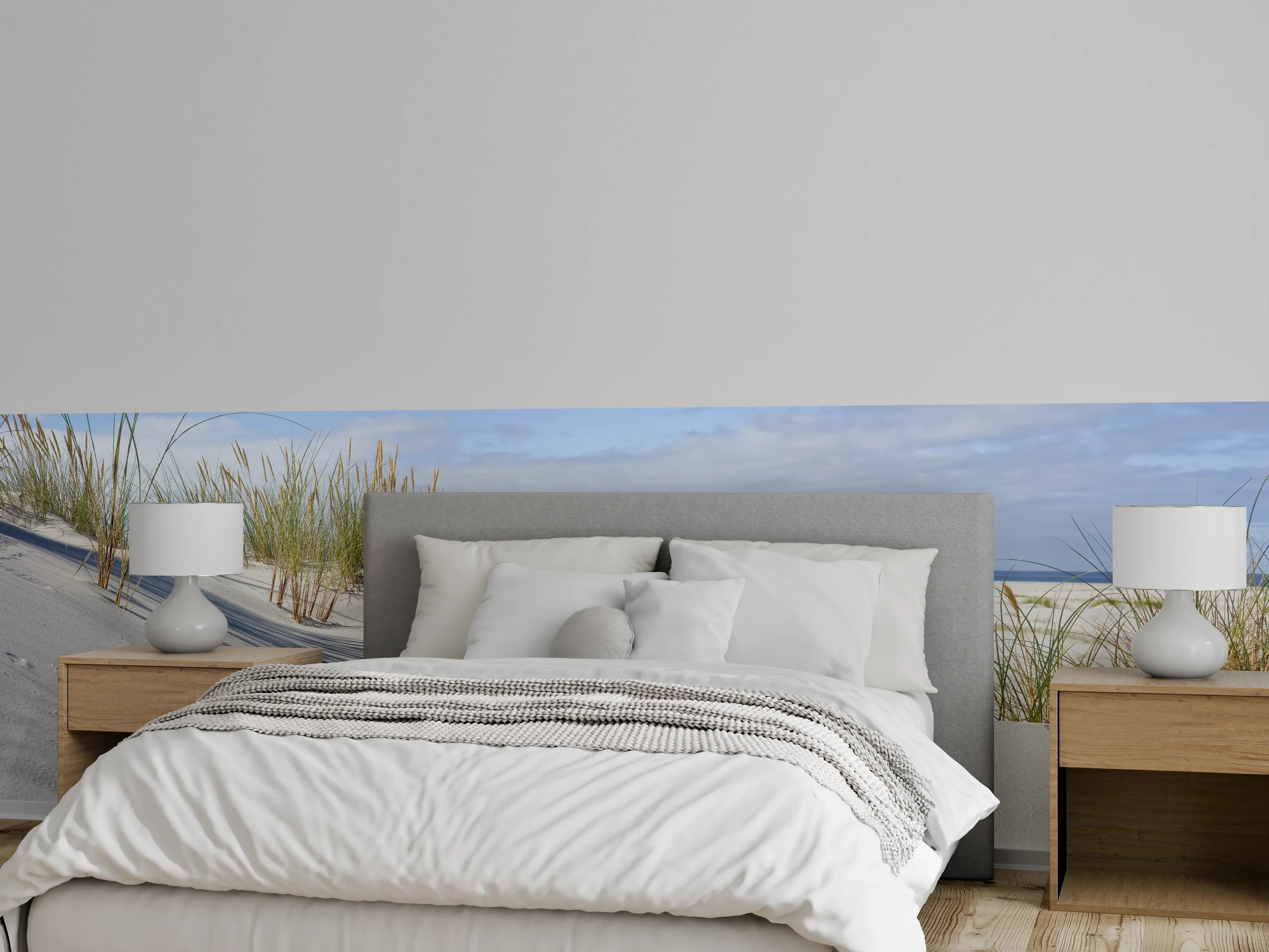 Wandverkleidung Schlafzimmer - Naturstrand Dünen Sanft Weiß Blau