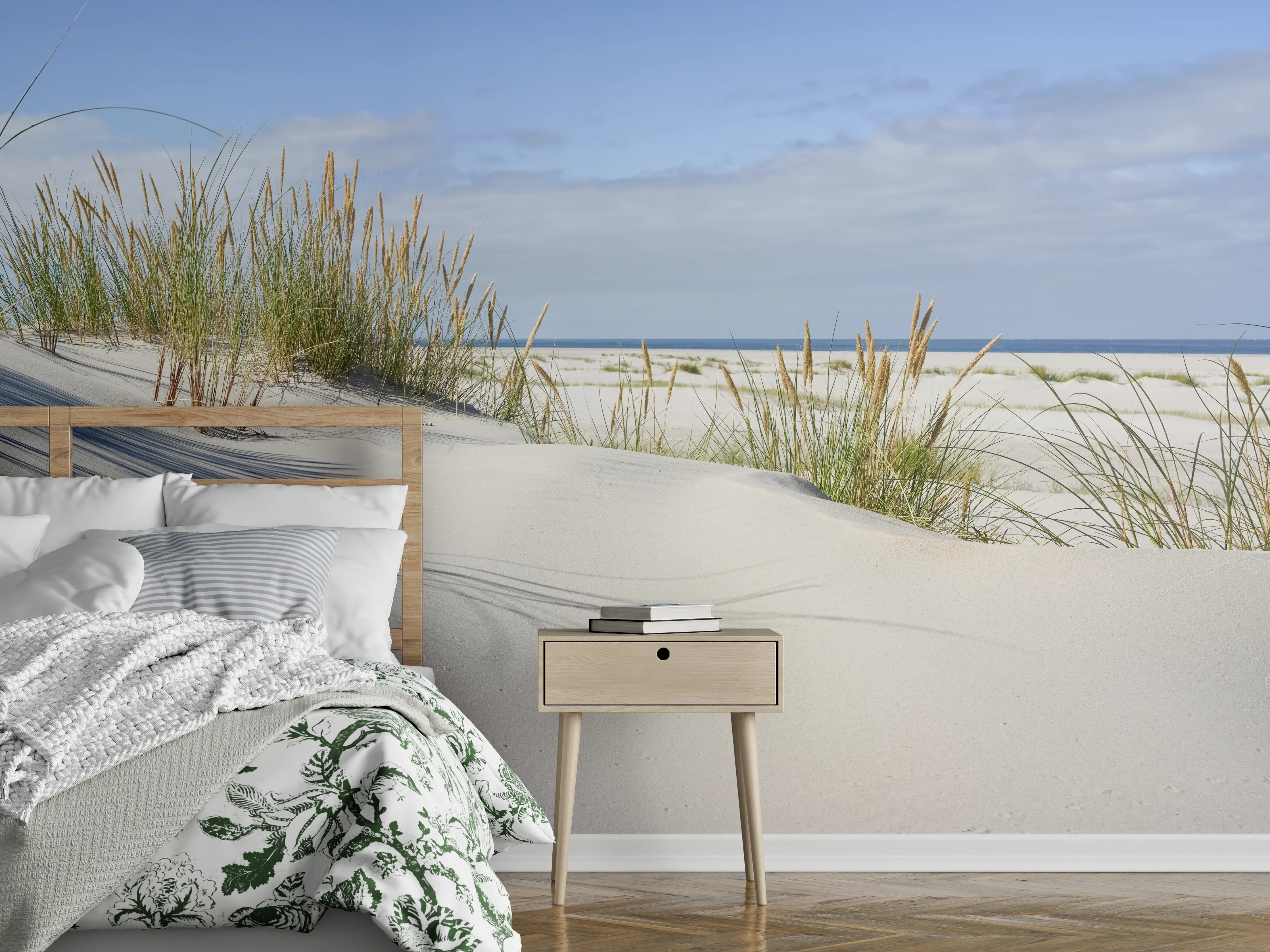 Wandverkleidung Schlafzimmer - Naturstrand Dünen Sanft Weiß Blau