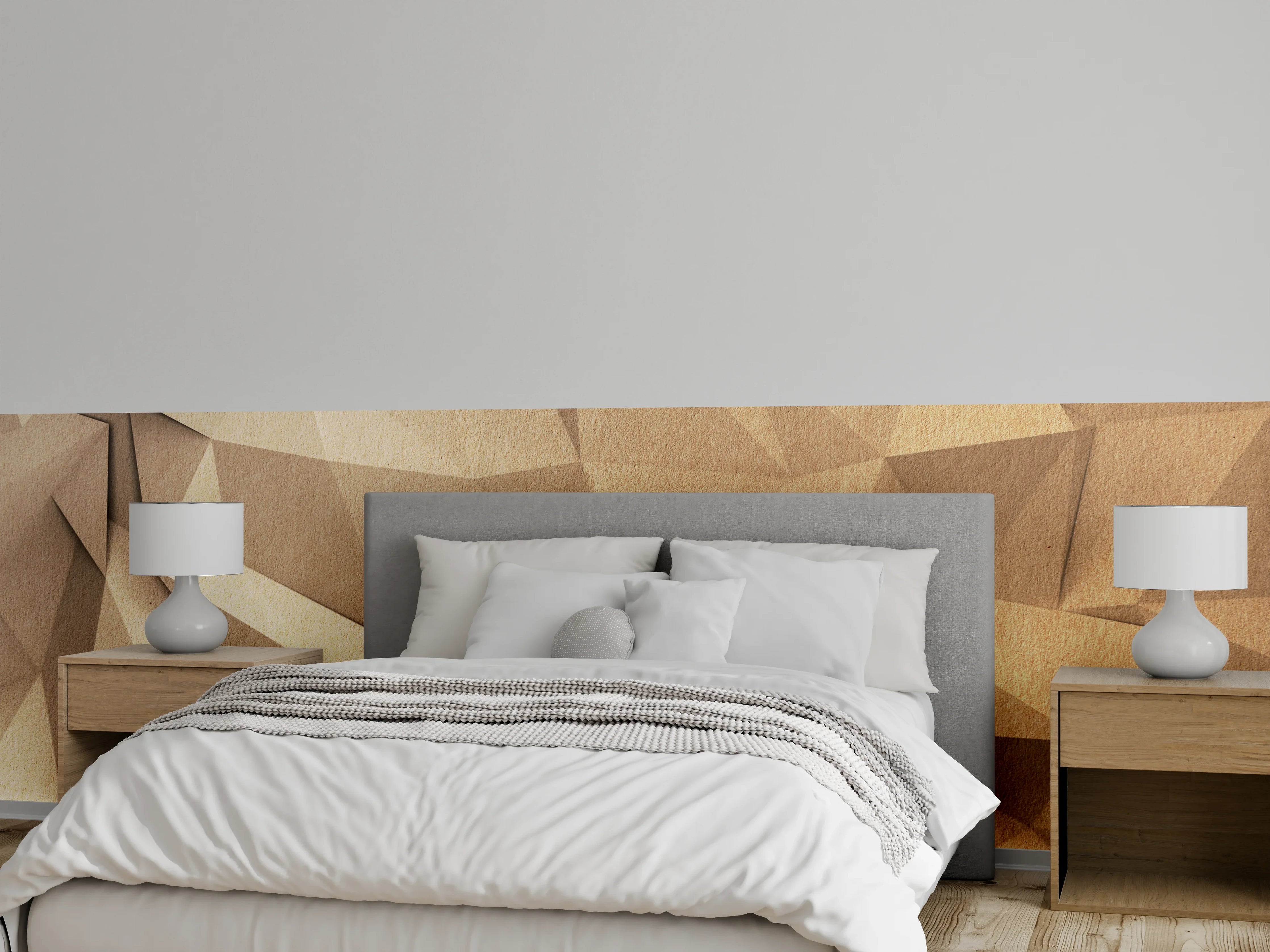 Wandverkleidung Schlafzimmer - Naturstrukturen in warmen Braun- und Beigetönen