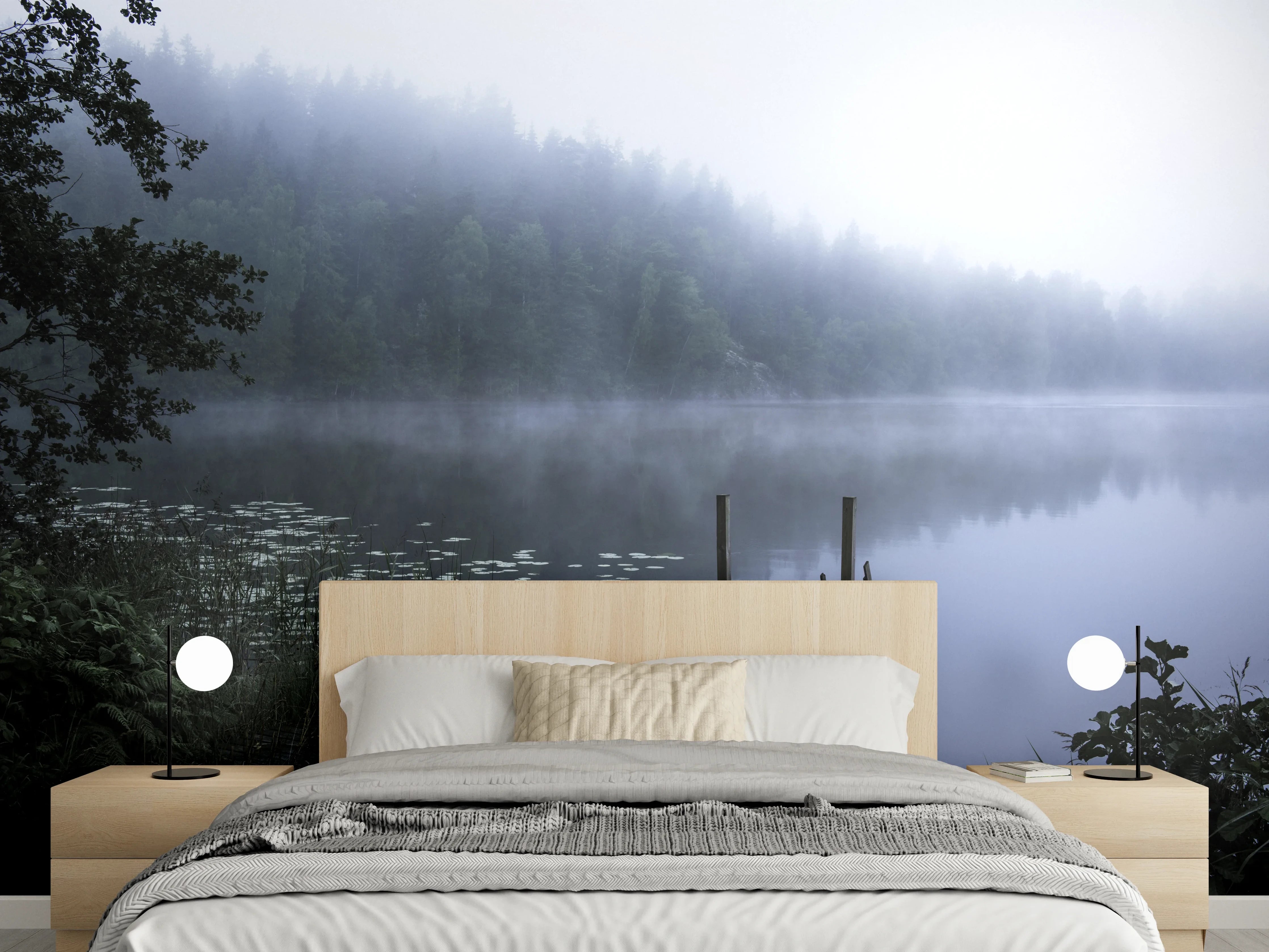 Wandverkleidung Schlafzimmer - Nebel am See – Ruhige Morgenstimmung