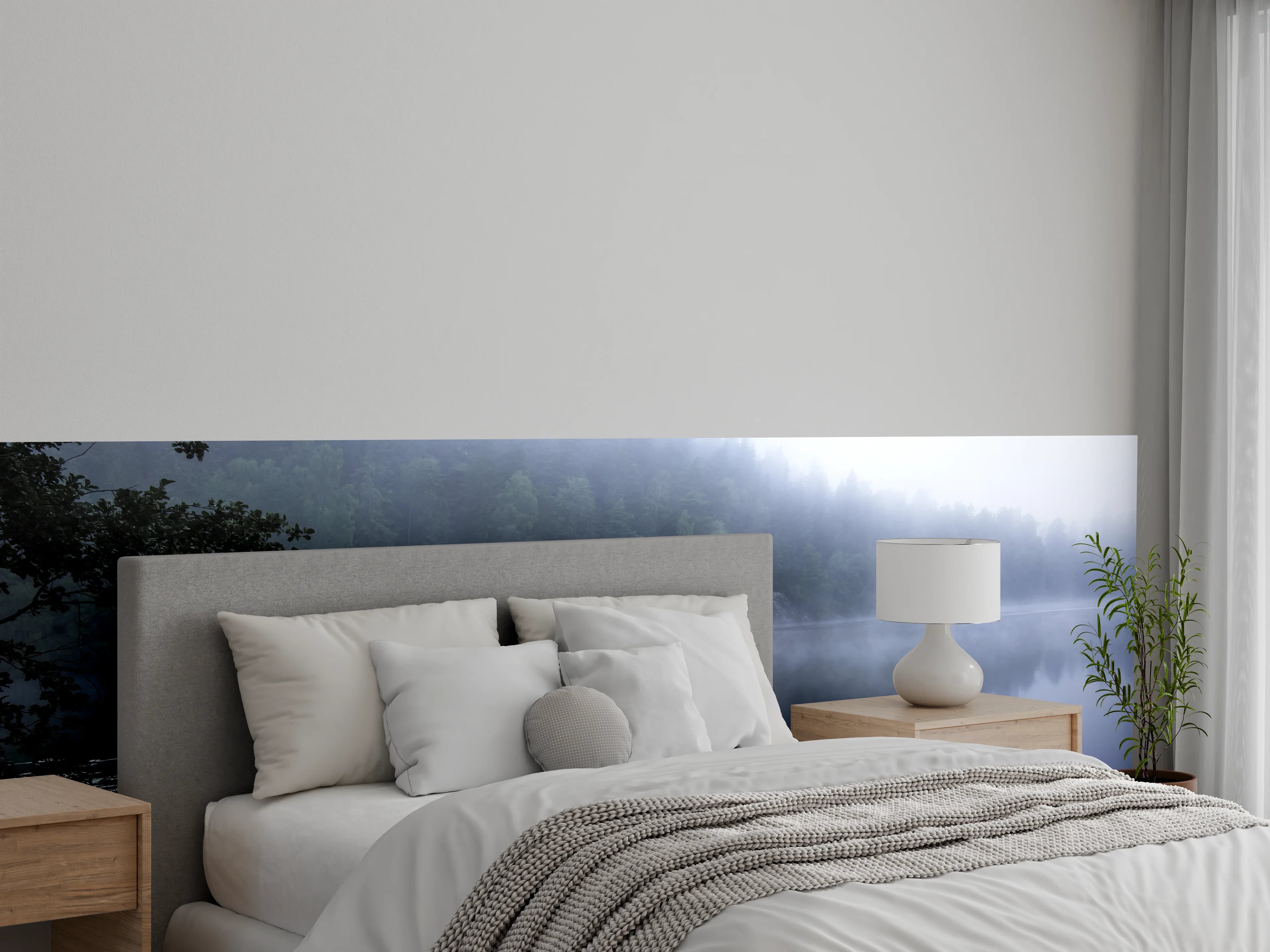 Wandverkleidung Schlafzimmer - Nebel am See – Ruhige Morgenstimmung