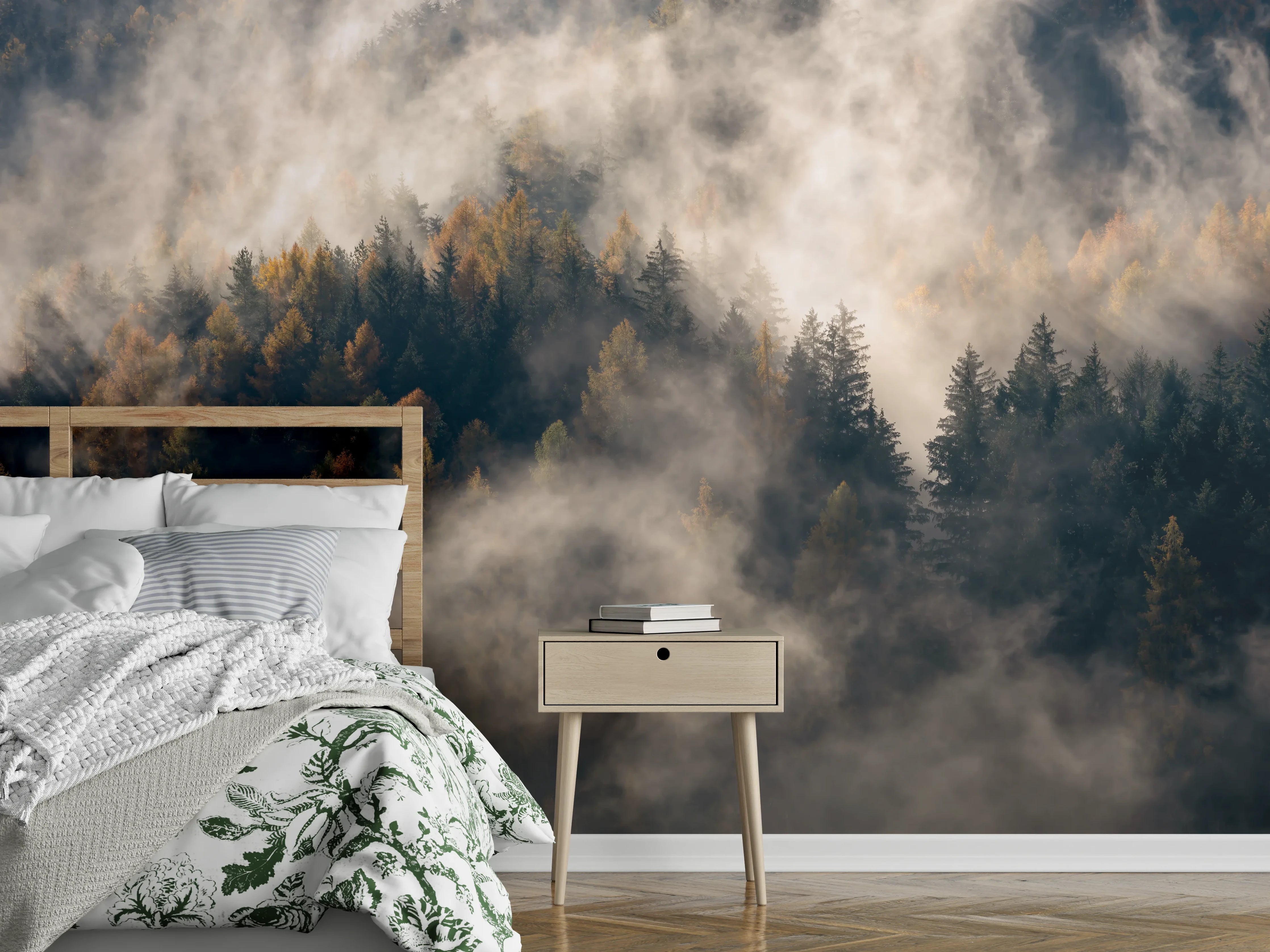 Wandverkleidung Schlafzimmer - Nebel im Wald