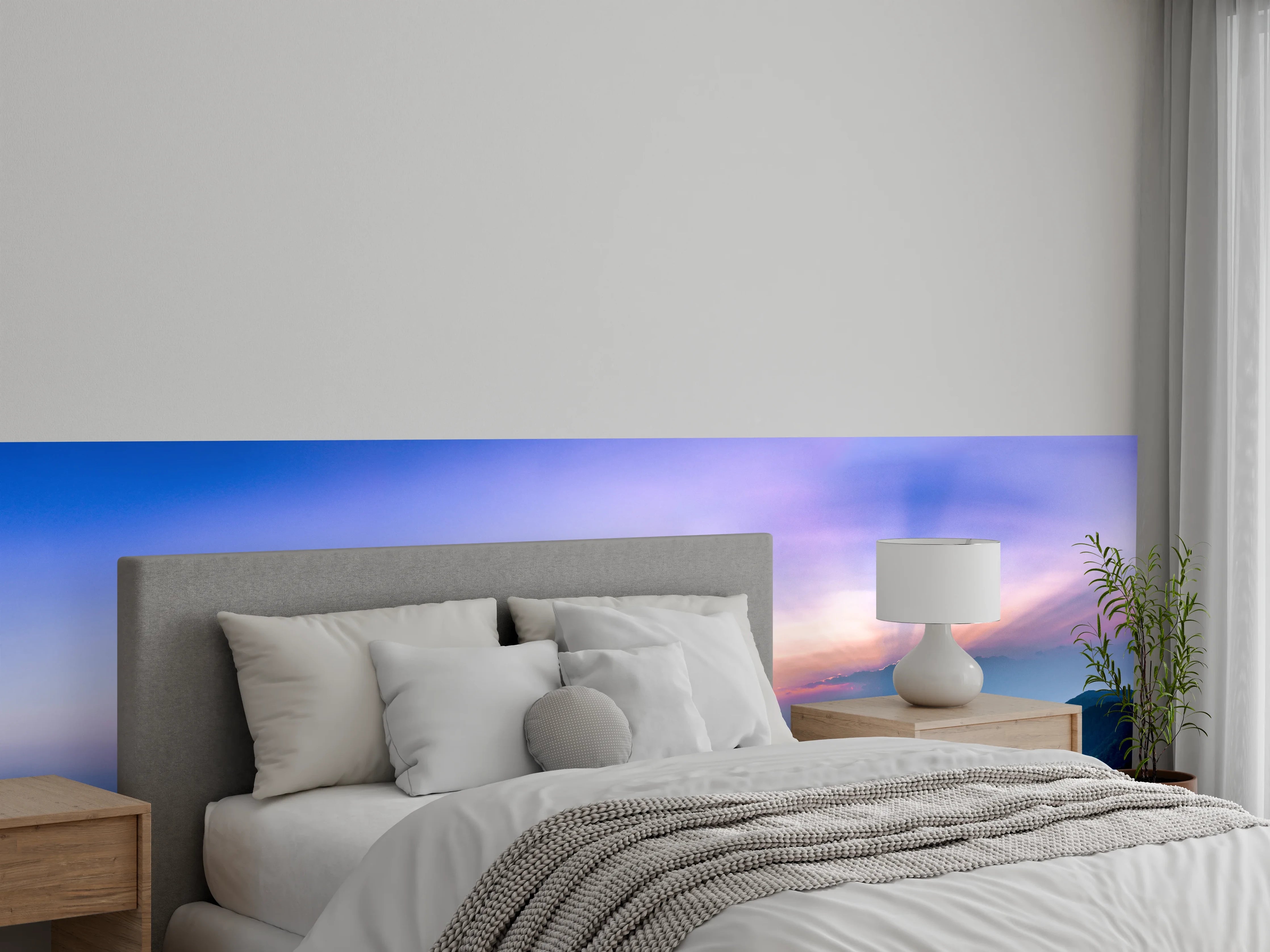 Wandverkleidung Schlafzimmer - Nebelschimmer auf silbernen Gipfeln