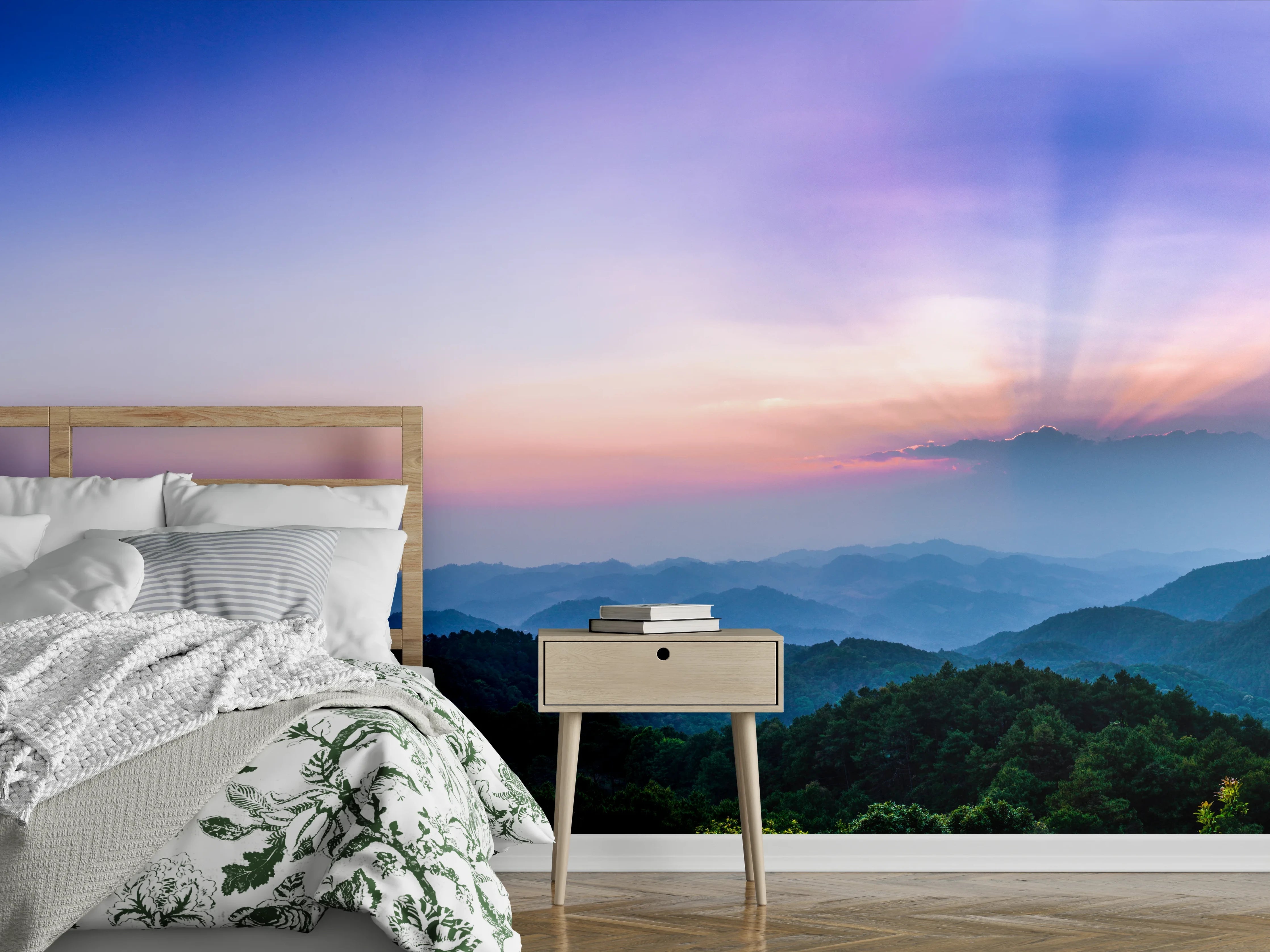 Wandverkleidung Schlafzimmer - Nebelschimmer auf silbernen Gipfeln