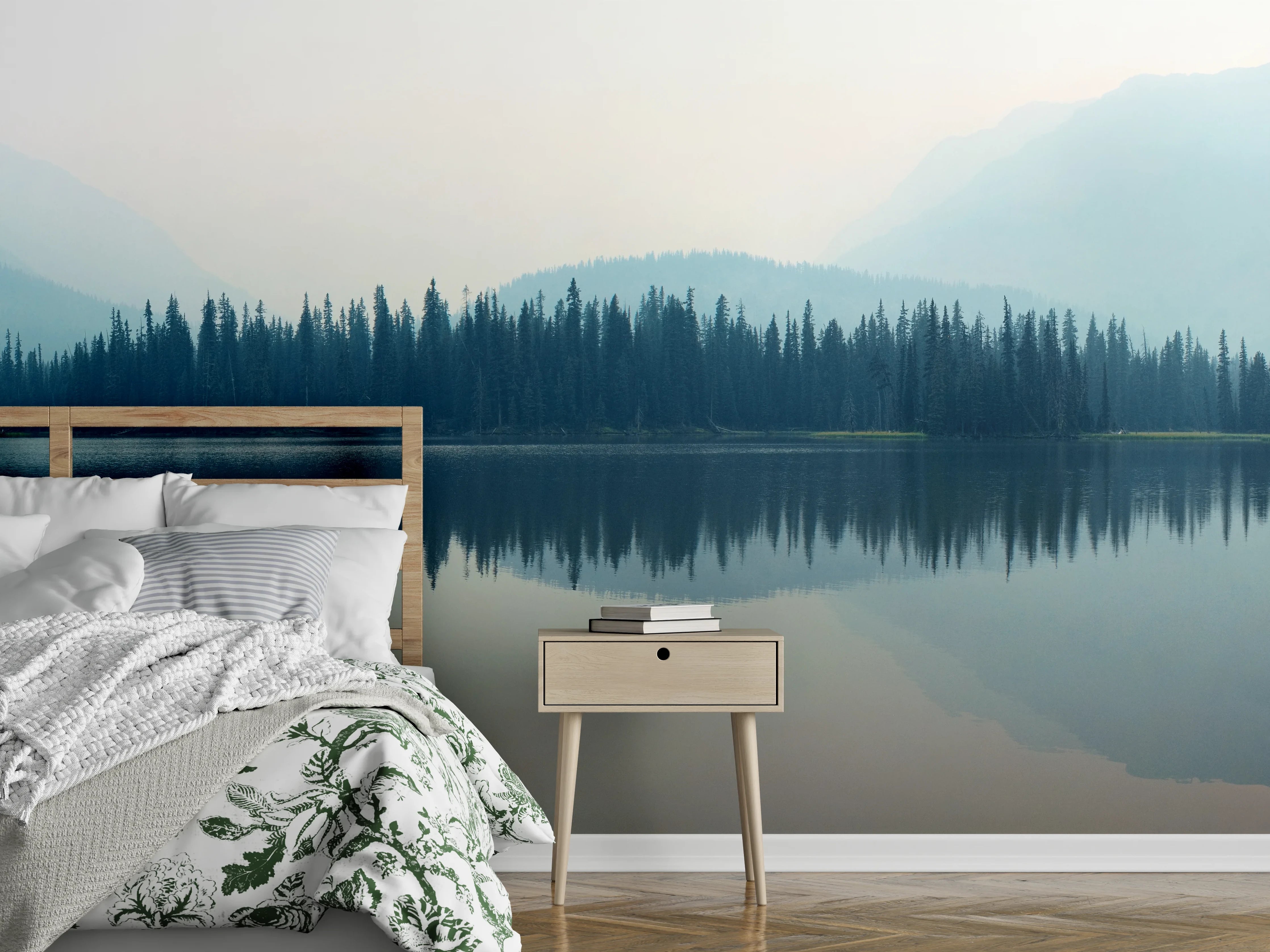 Wandverkleidung Schlafzimmer - Nebliger Bergsee