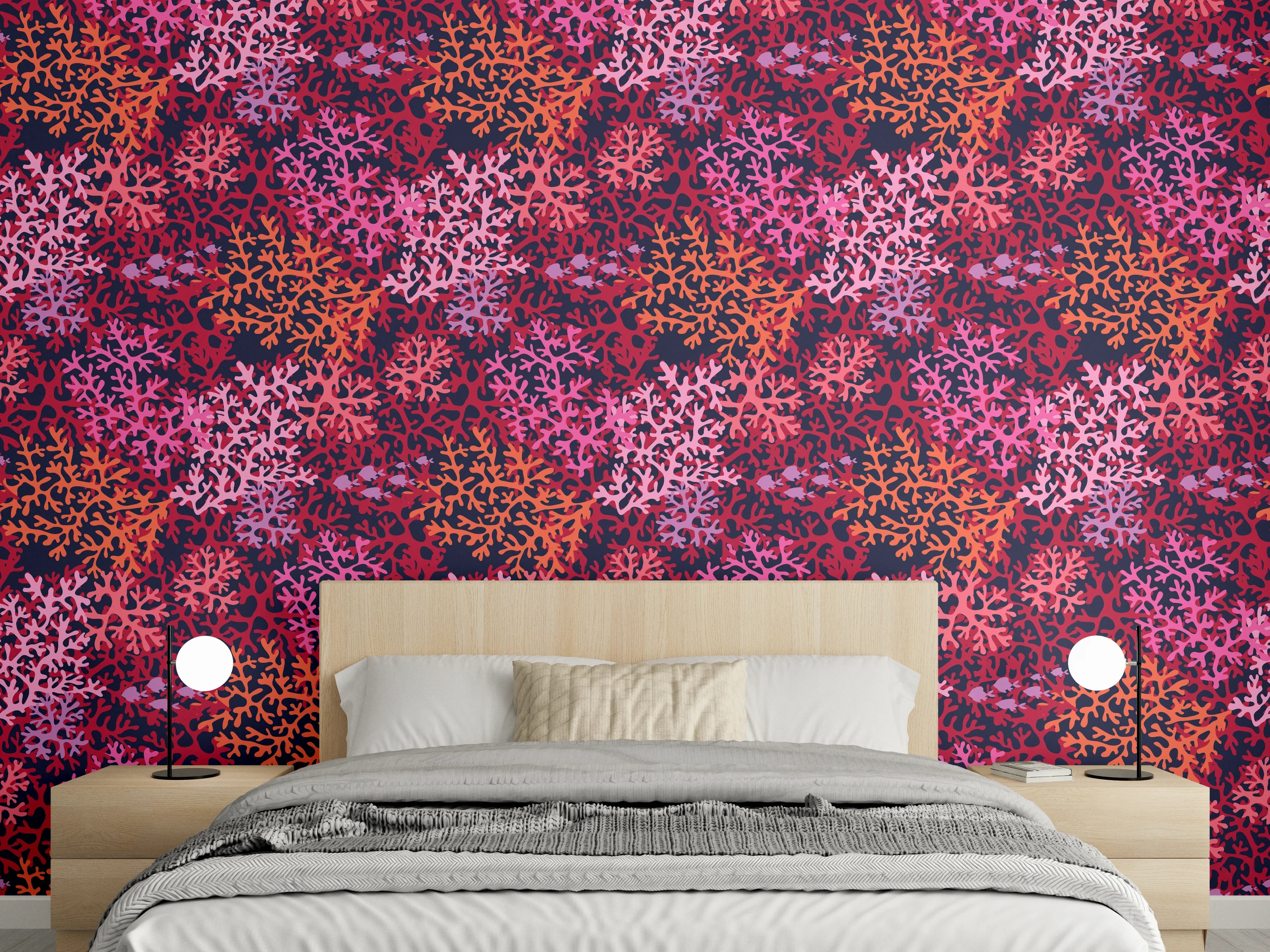 Wandverkleidung Schlafzimmer - Neon-Korallen Pink Muster
