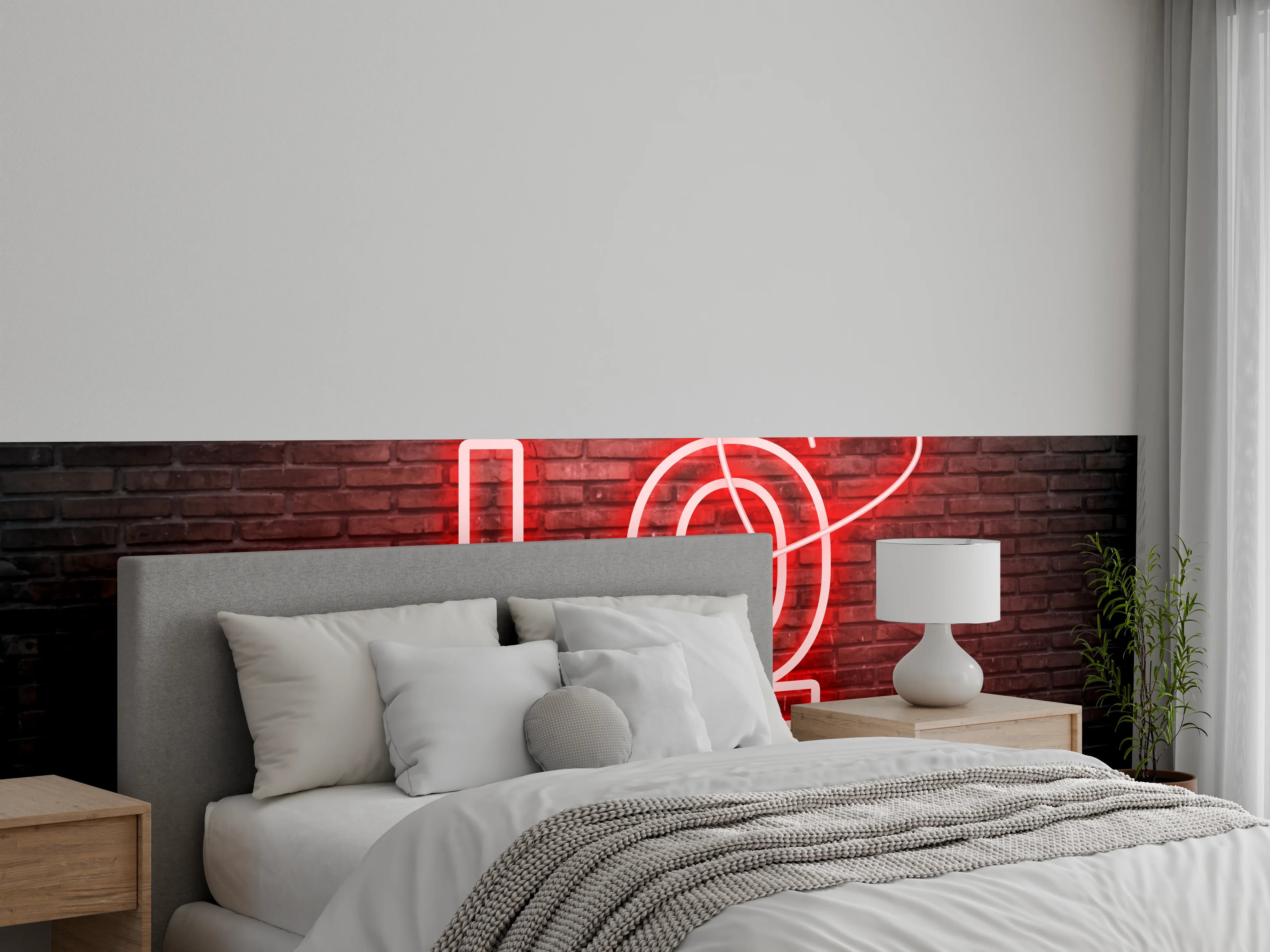 Wandverkleidung Schlafzimmer - Neon Love Schriftzug auf Ziegelwand