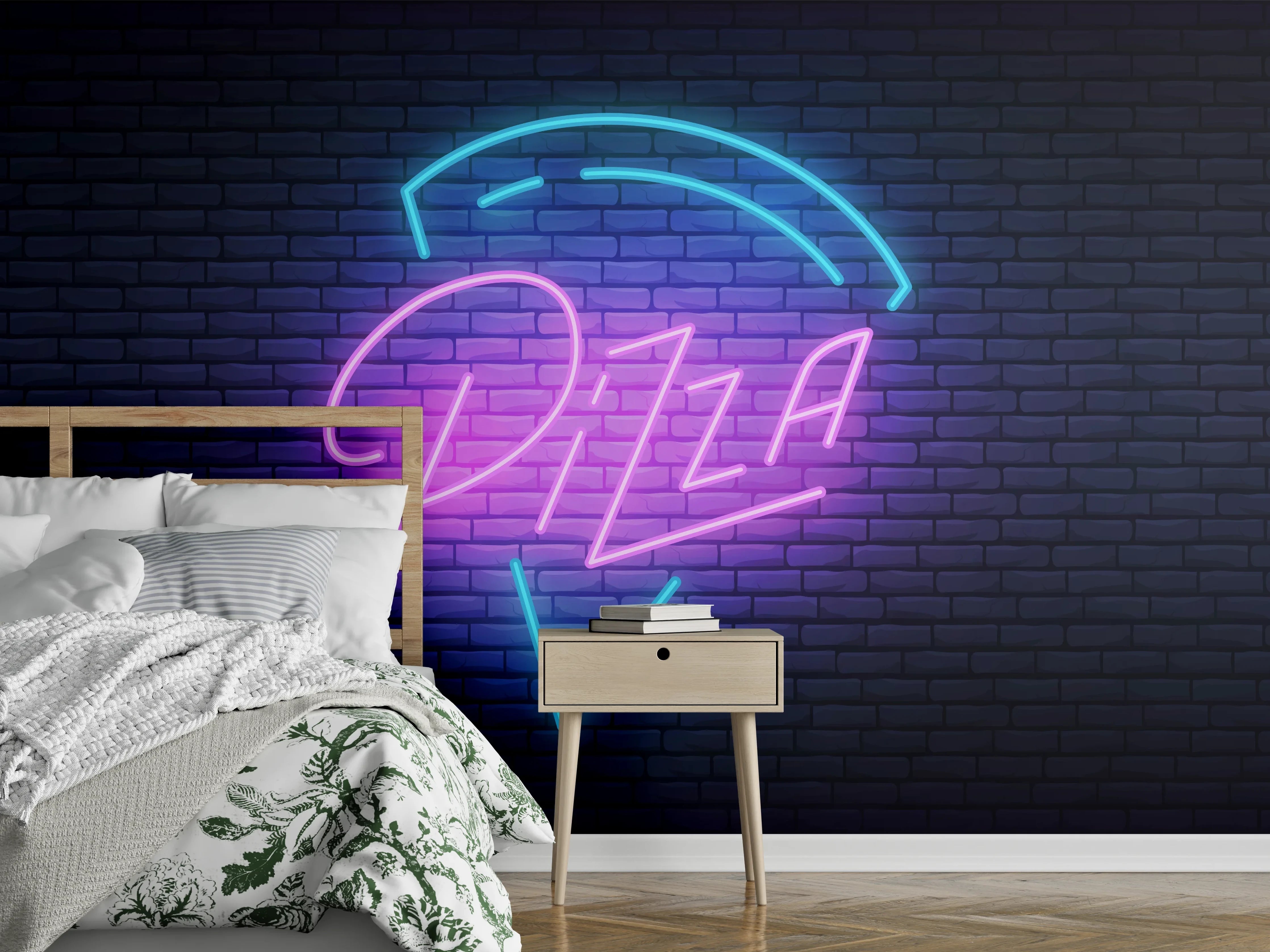 Wandverkleidung Schlafzimmer - Neon Pizza Slice Wanddeko