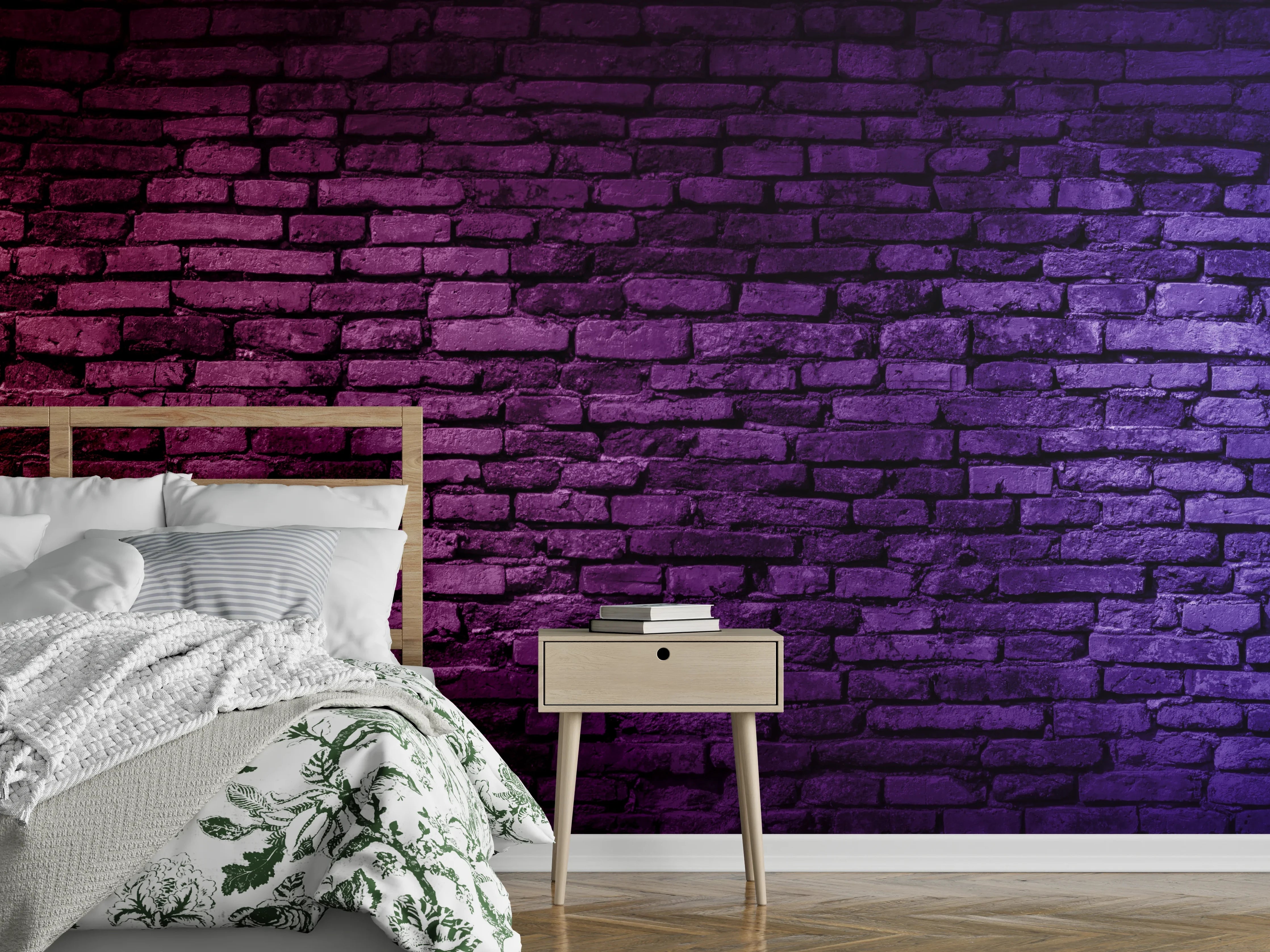 Wandverkleidung Schlafzimmer - Neonlicht auf Ziegelwand