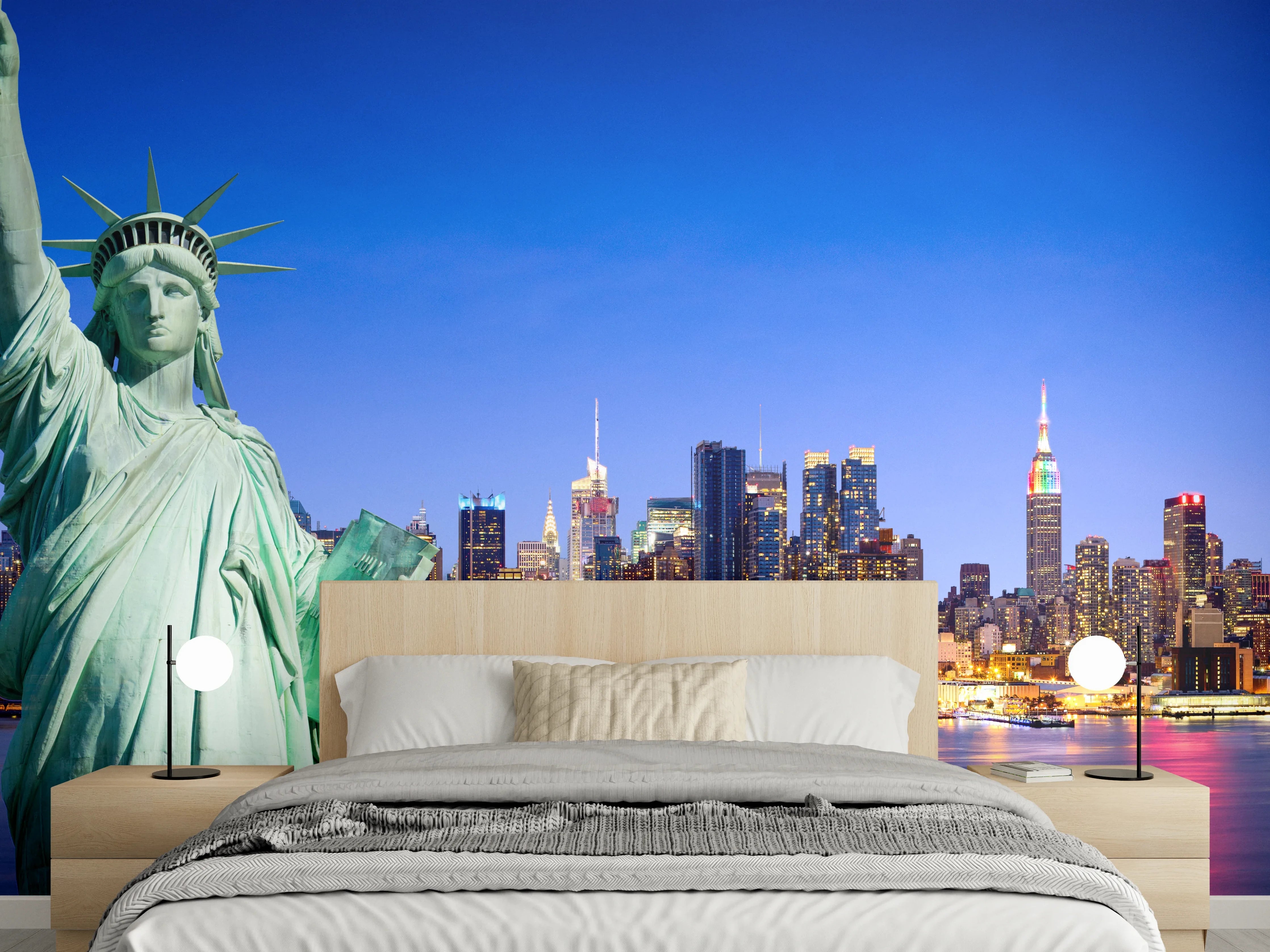 Wandverkleidung Schlafzimmer - New York Skyline Blau-Türkis