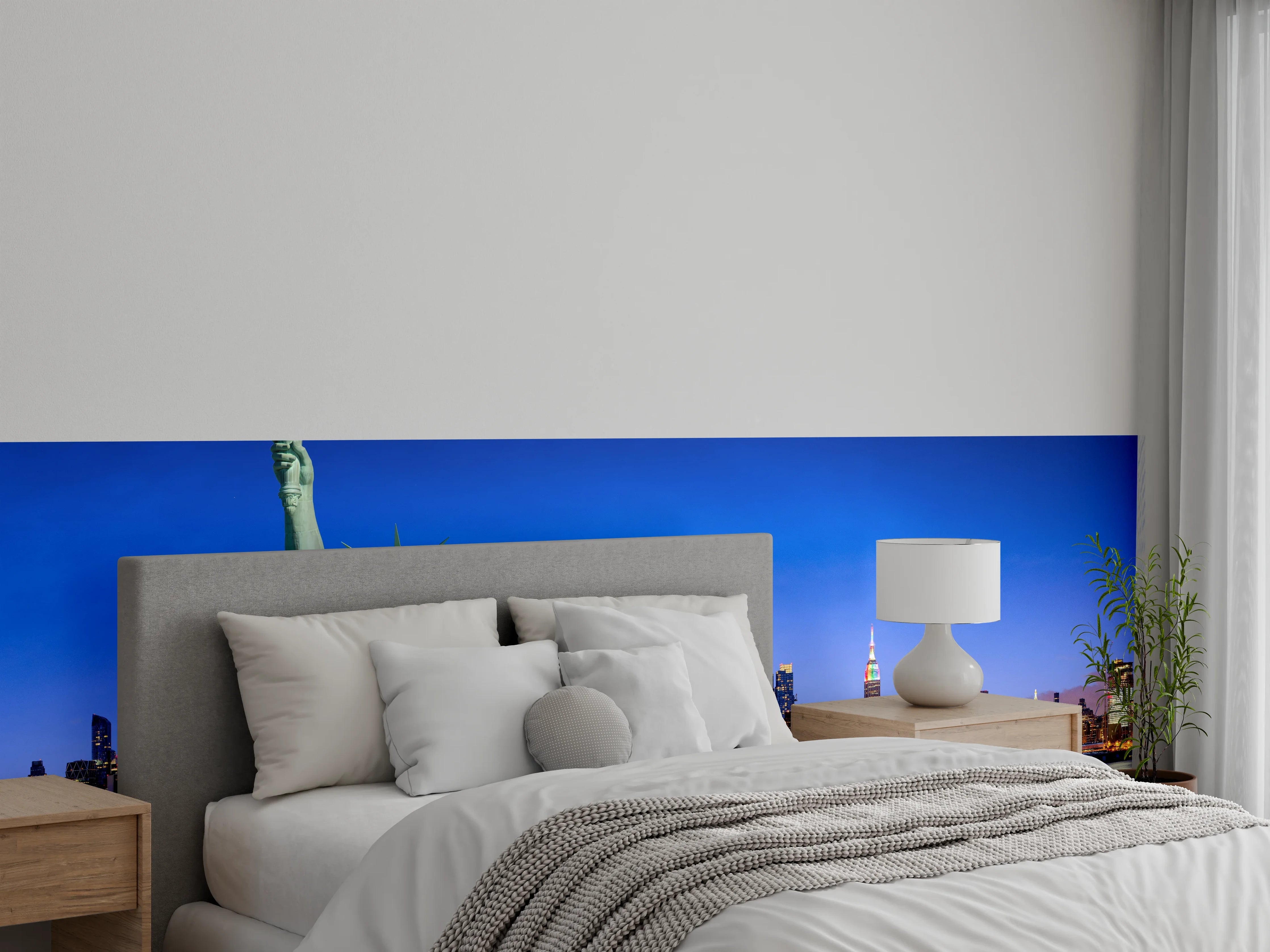 Wandverkleidung Schlafzimmer - New York Skyline Blau-Türkis