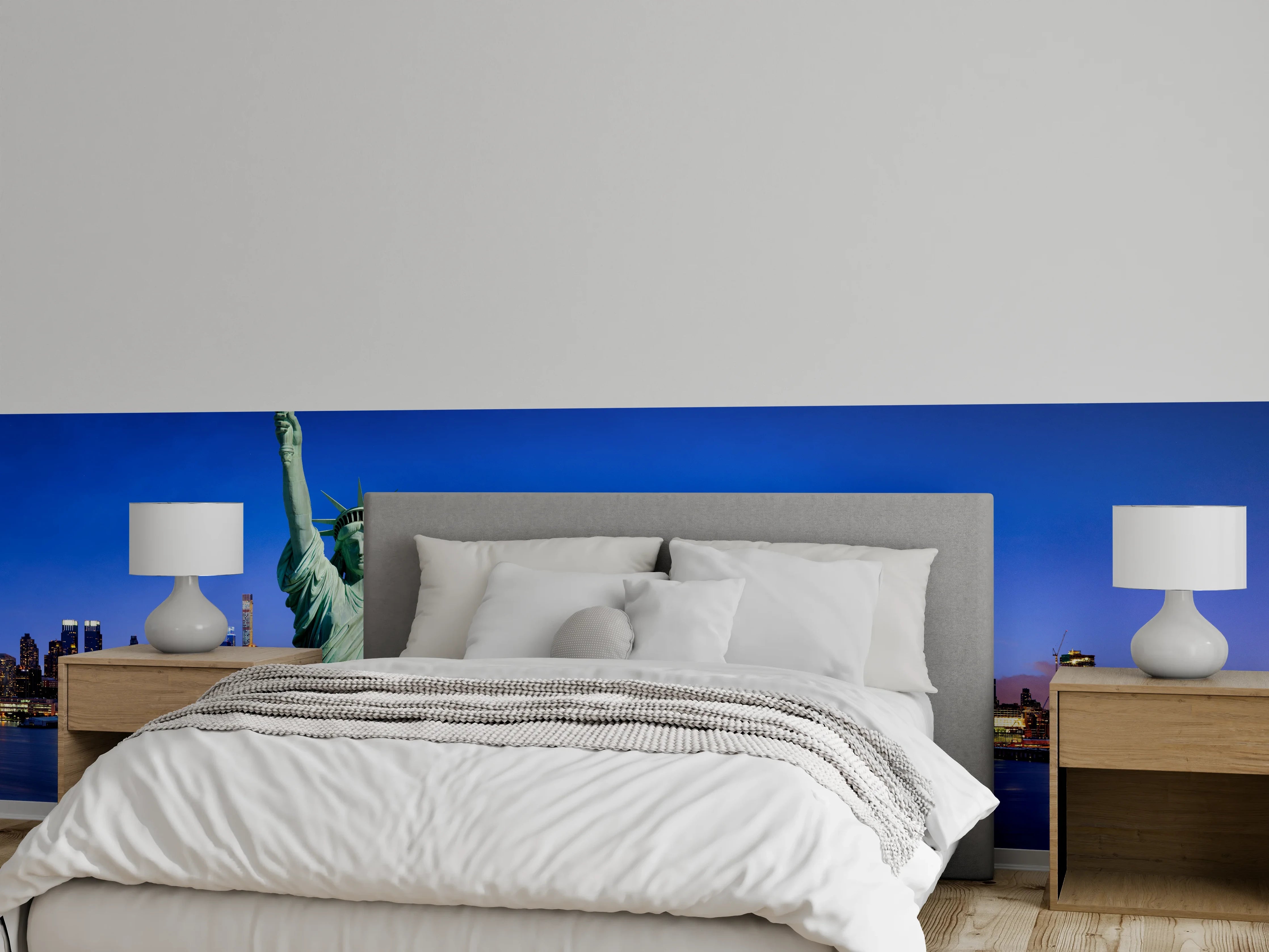 Wandverkleidung Schlafzimmer - New York Skyline Blau-Türkis