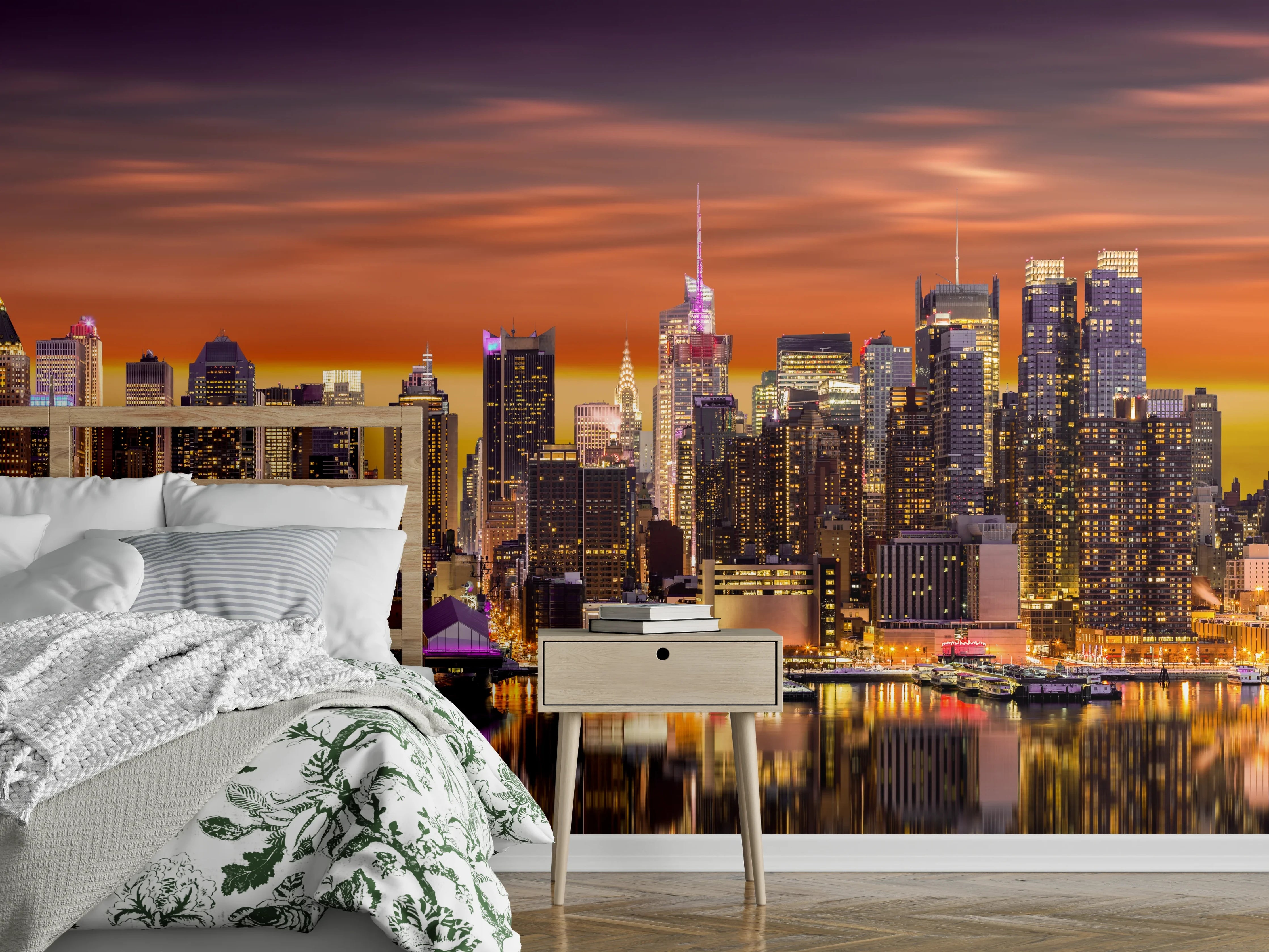 Wandverkleidung Schlafzimmer - New York Skyline Sonnenuntergang