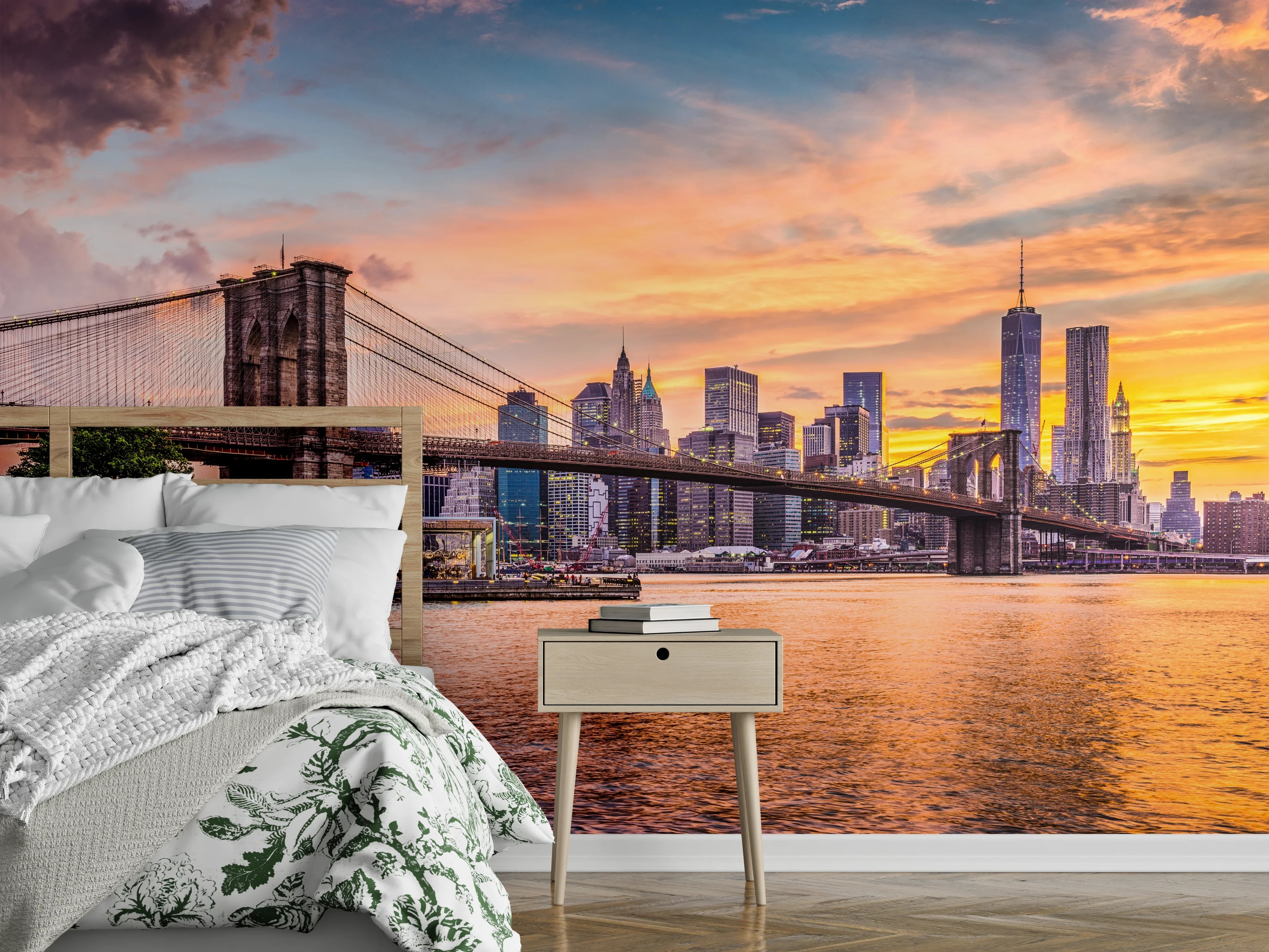 Wandverkleidung Schlafzimmer - New York Skyline bei Sonnenuntergang